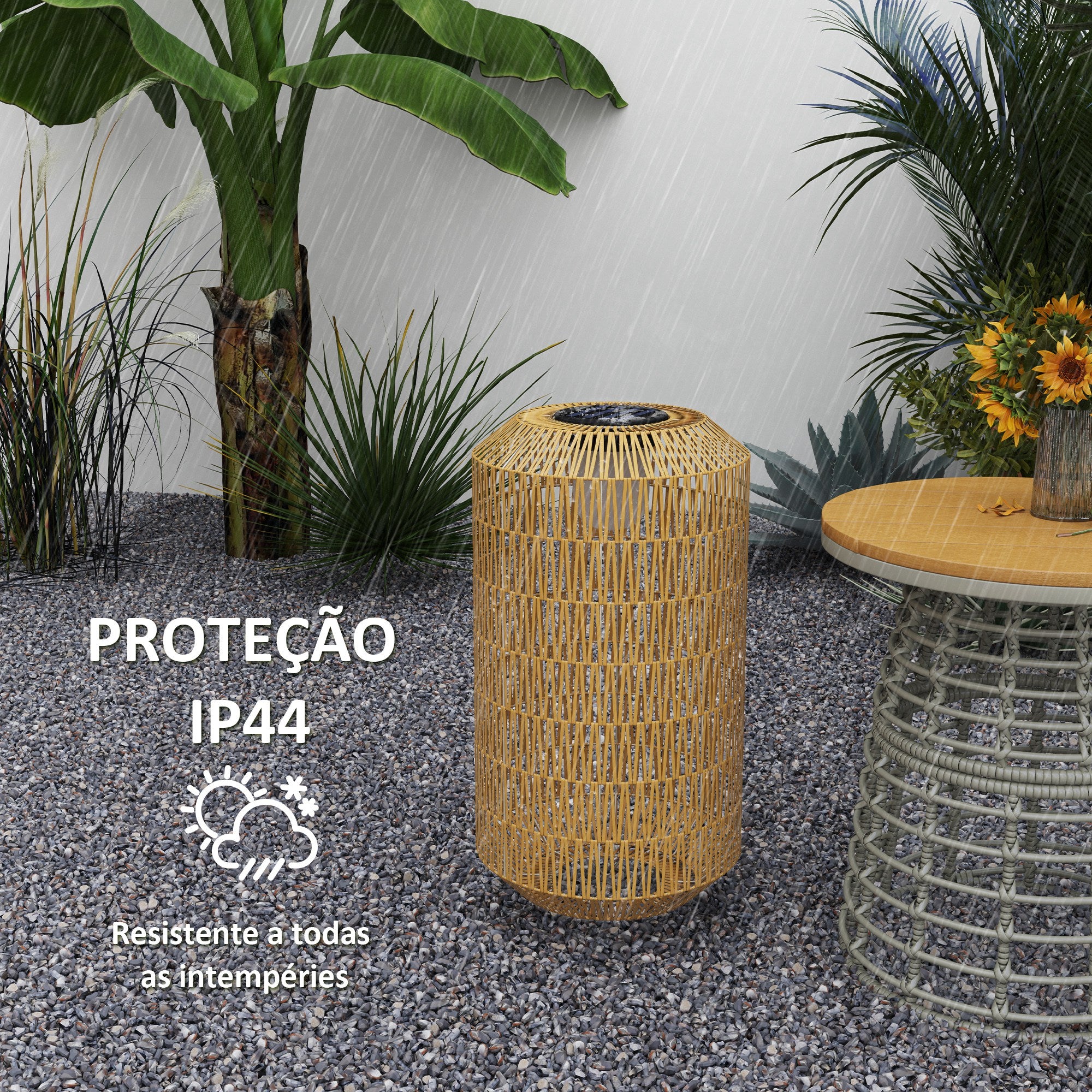 Candeeiro Solar para Exterior em Vime Sintético Ø30x55 cm - Cor Madeira