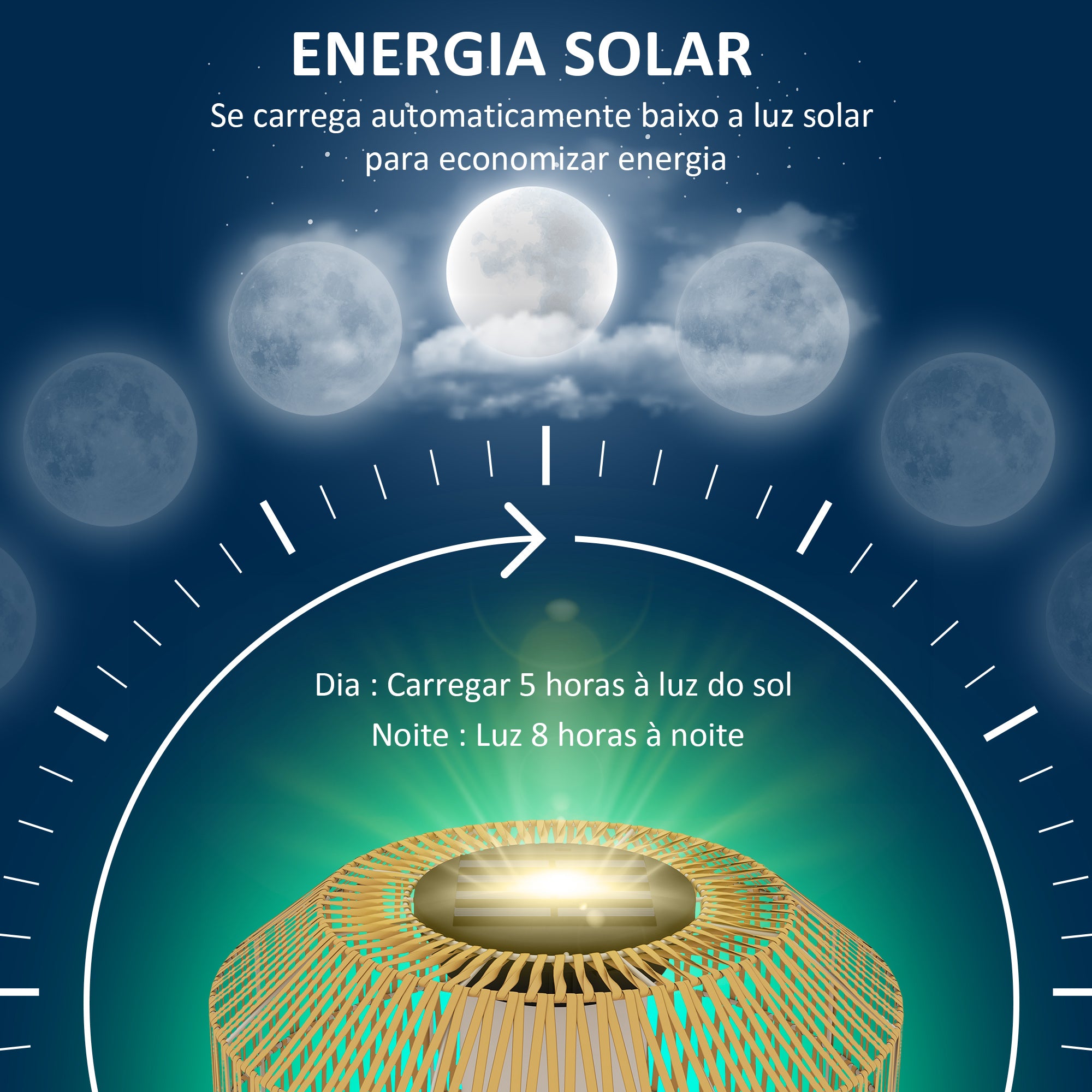 Candeeiro Solar para Exterior em Vime Sintético Ø30x55 cm - Cor Madeira