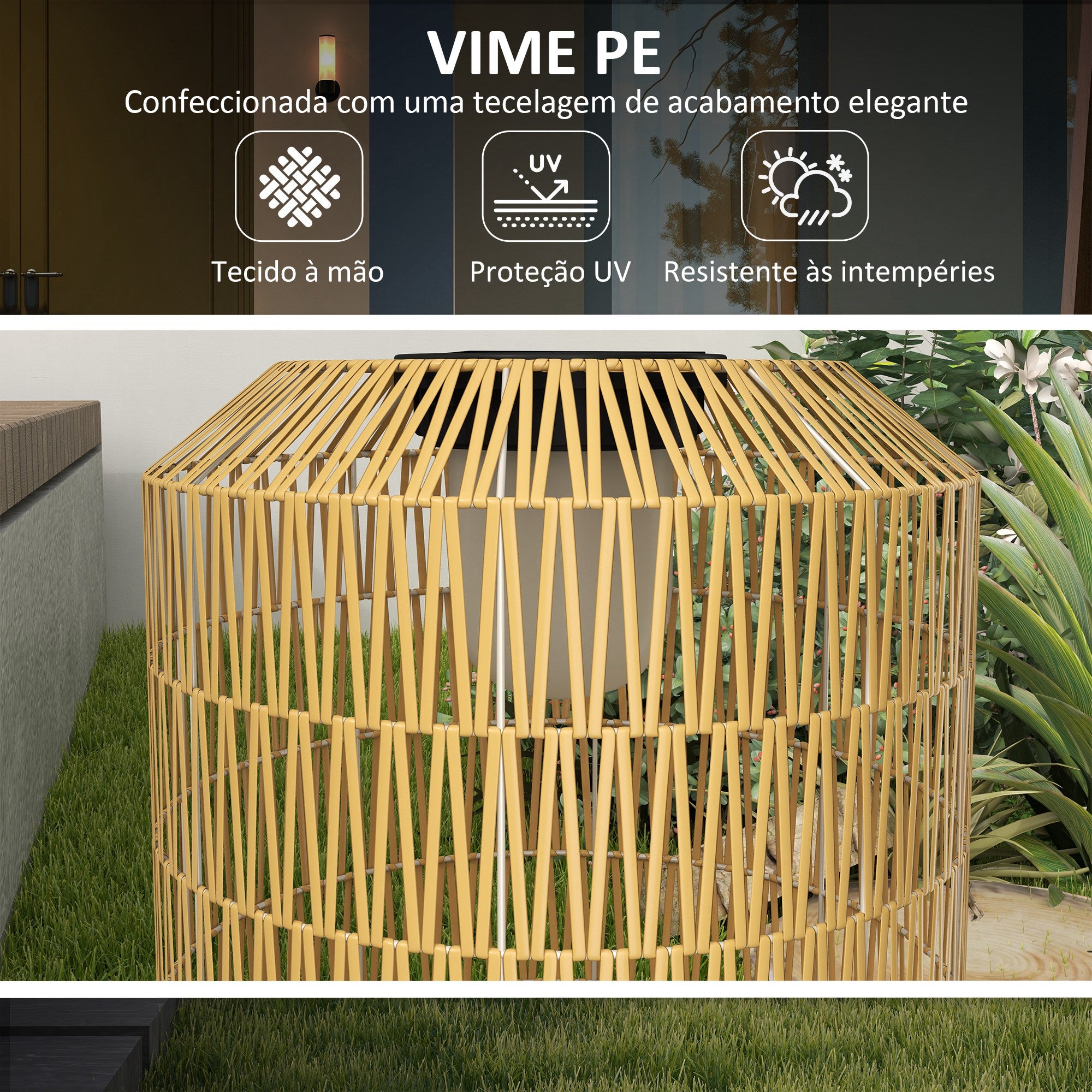 Candeeiro Solar para Exterior em Vime Sintético Ø30x55 cm - Cor Madeira