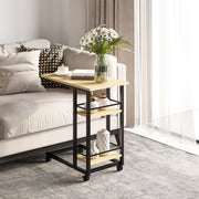 Mesa Auxiliar com Rodas – 60x34.5x64.5cm – Bege – Madeira melamina e metal