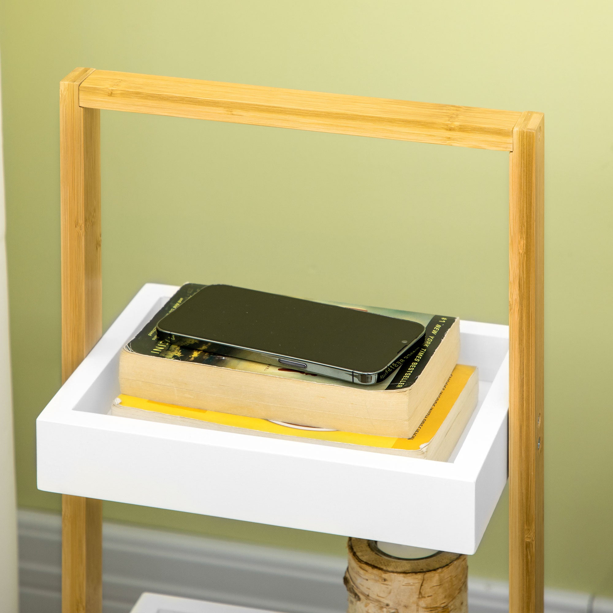 Carrinho Auxiliar de Armazenamento em Bambu com 3 Cestos – 28x18x75 cm – Branco e Madeira