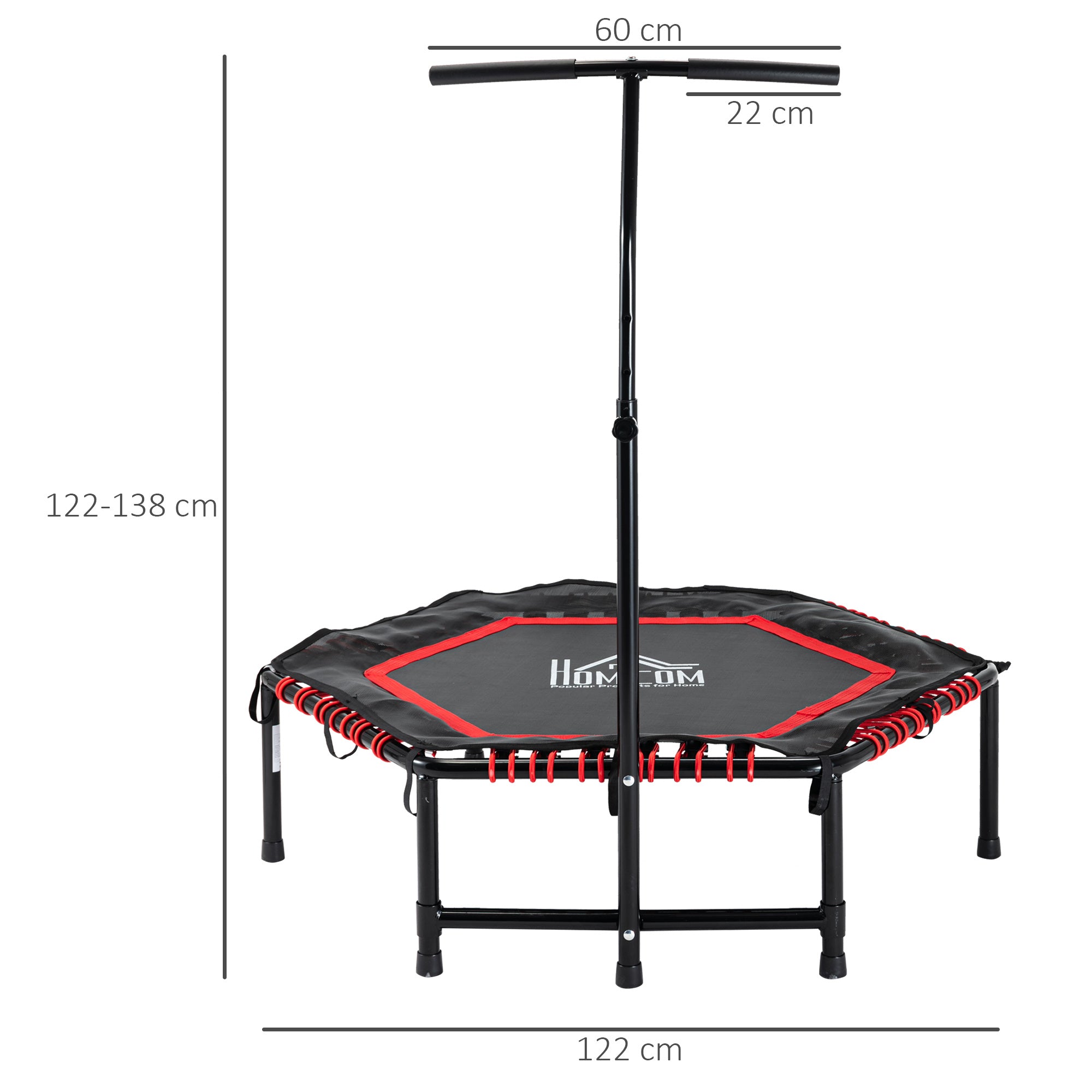 Trampolim Fitness Ø122 Vermelho e Preto com Guiador Ajustável