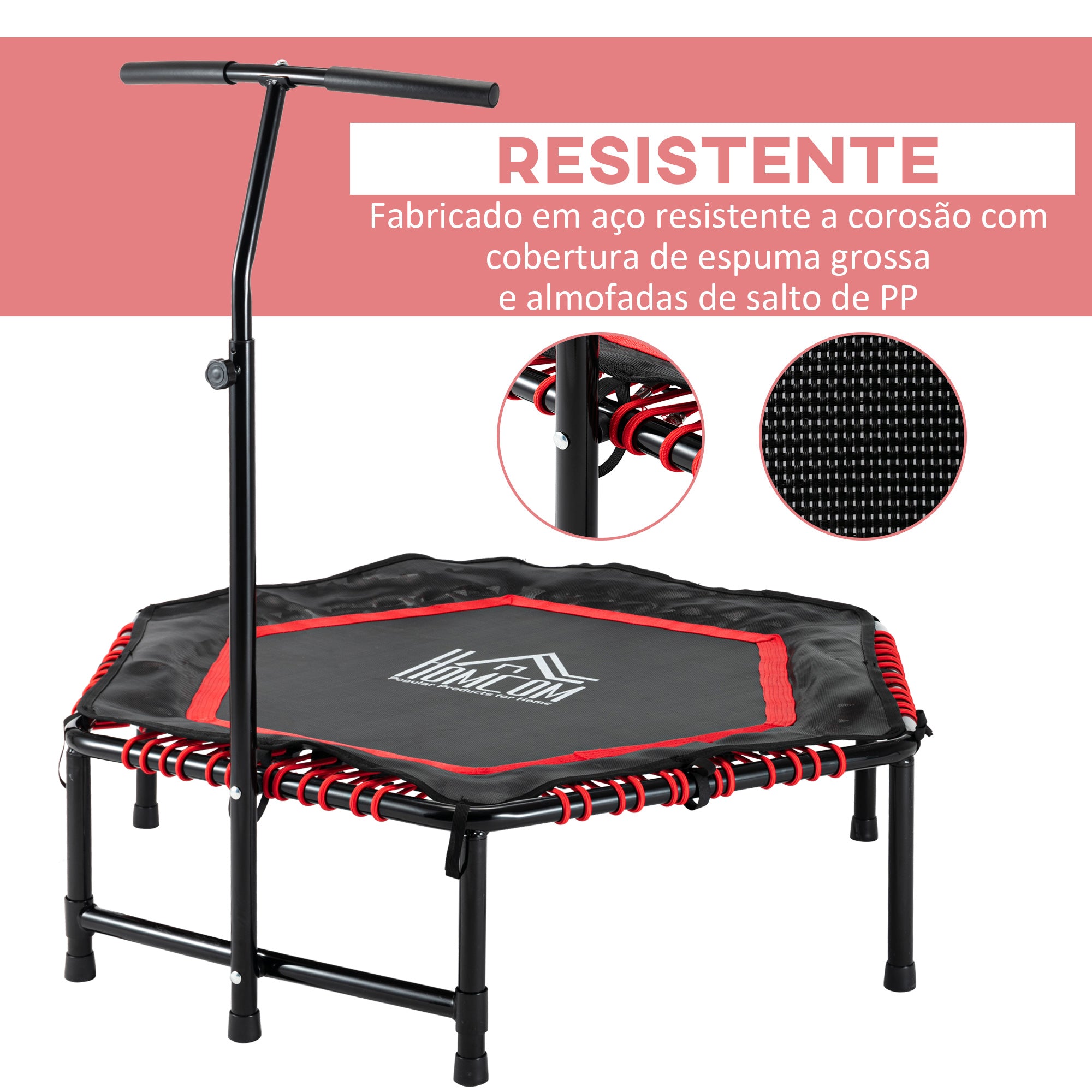 Trampolim Fitness Ø122 Vermelho e Preto com Guiador Ajustável