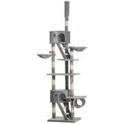 Arranhador para Gatos Cinzento de 60x45x260 cm - Altura Ajustável - Múltiplas Plataformas e Rampas