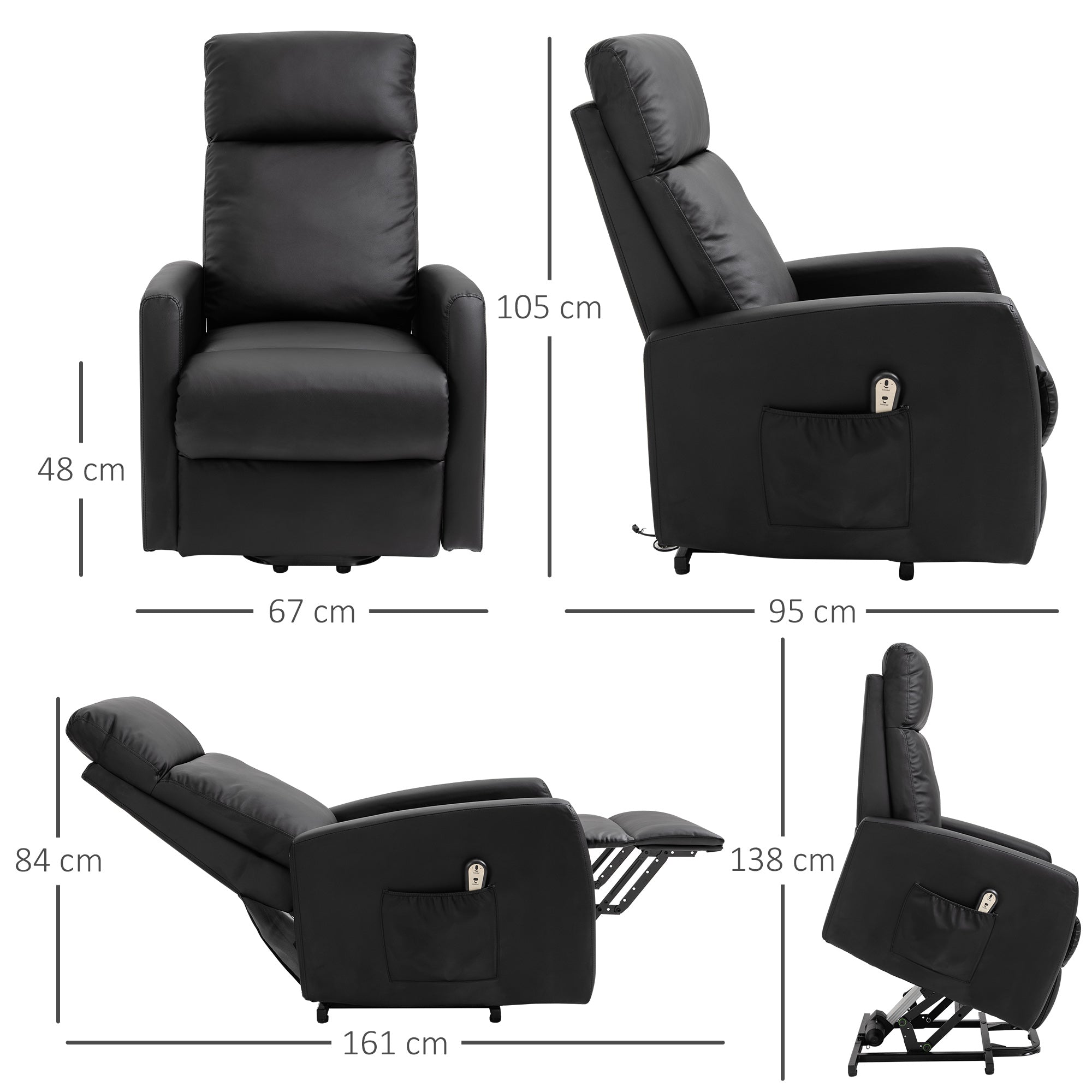 Poltrona Relax Levanta Pessoas Reclinável 145° Preto 67x95x105 cm