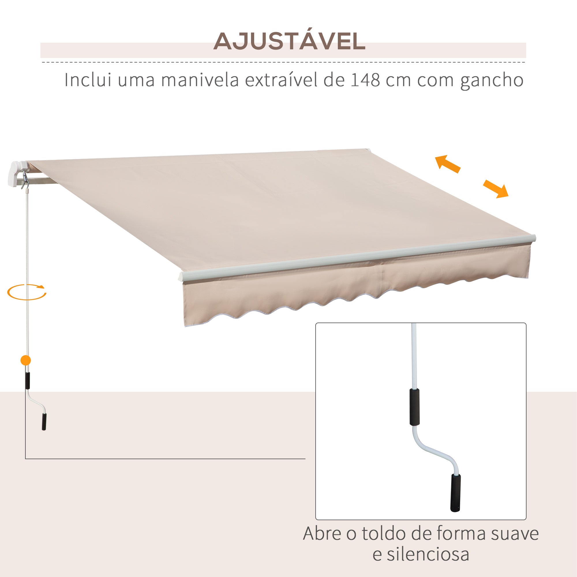 Toldo Manual Retrátil 295x200 cm Bege - Proteção Solar e Impermeável