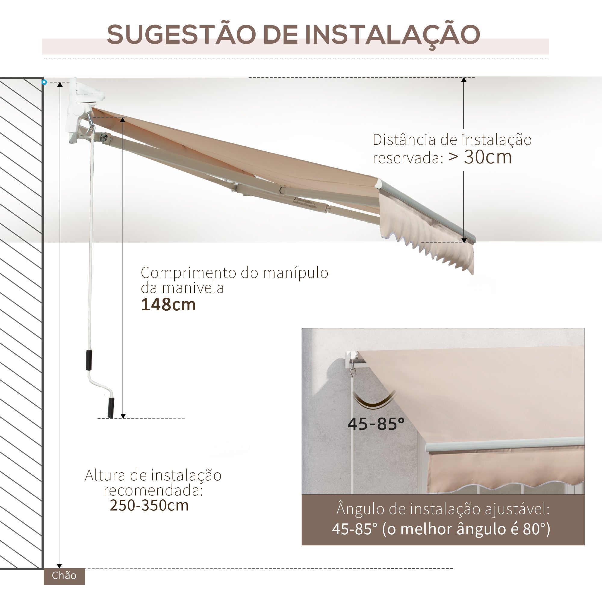 Toldo Manual Retrátil 295x200 cm Bege - Proteção Solar e Impermeável