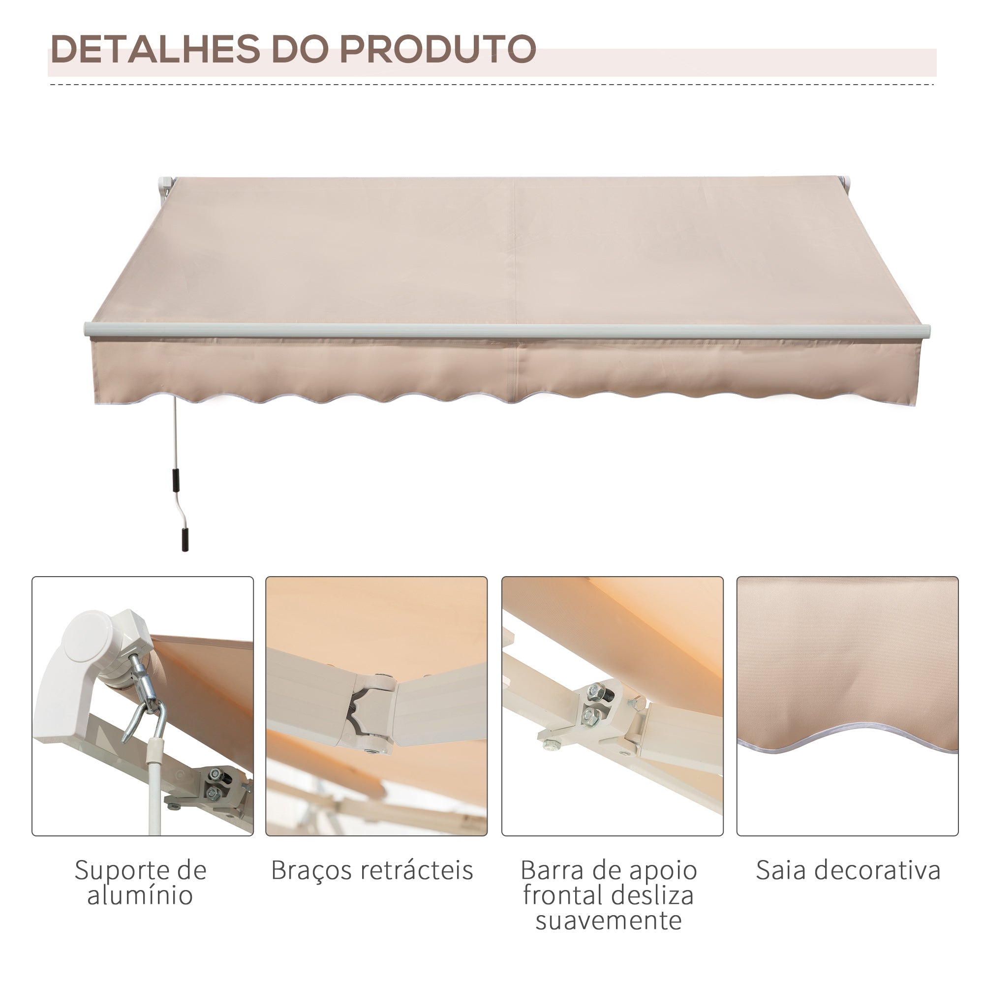 Toldo Manual Retrátil 295x200 cm Bege - Proteção Solar e Impermeável