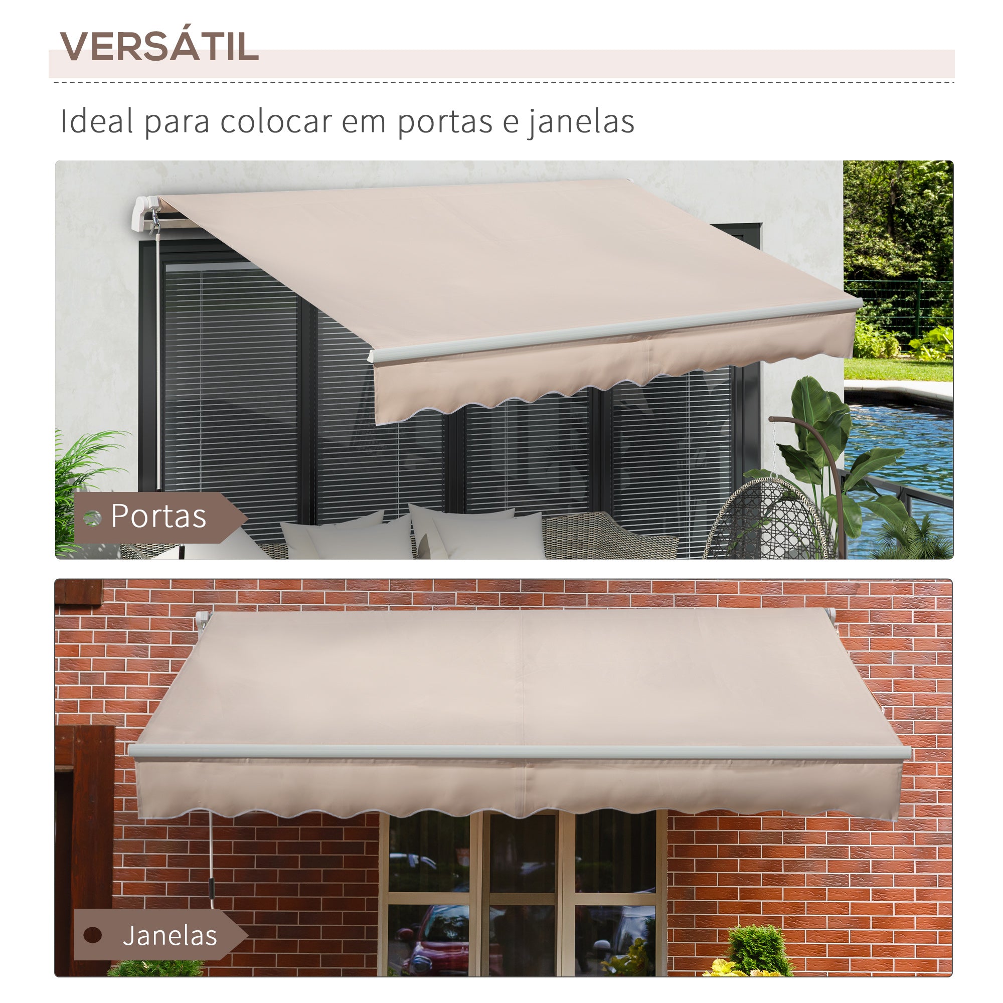 Toldo Manual Retrátil 295x200 cm Bege - Proteção Solar e Impermeável