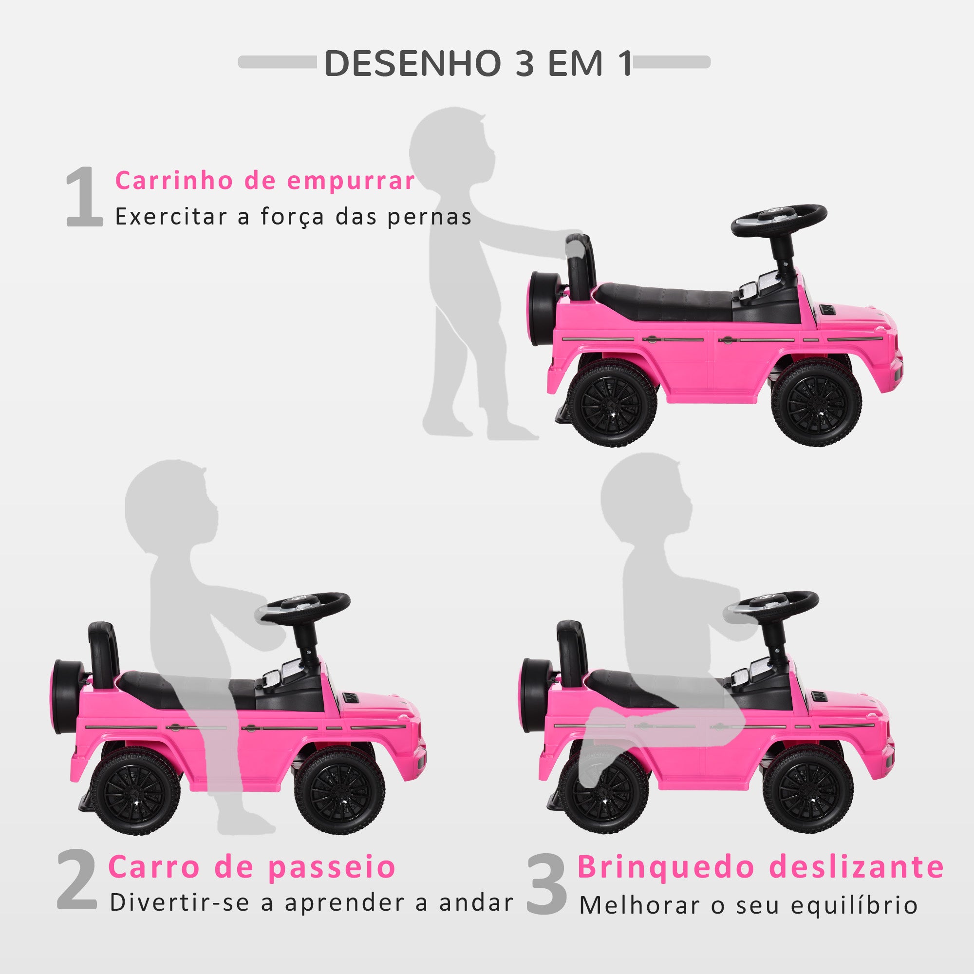 Carro Andador para Bebés 62,5x28,5x45 cm Rosa