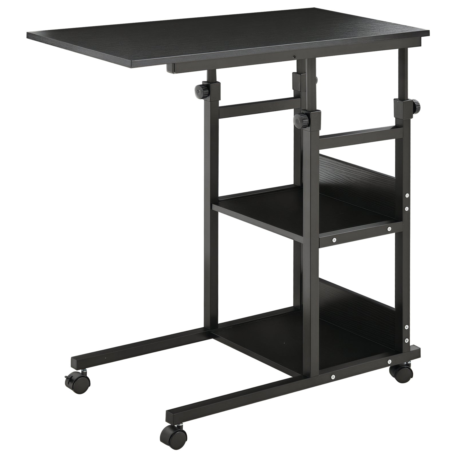 Mesa Lateral Forma de C com Rodas Giratórias, Altura Ajustável 80x40x72-82cm Preto