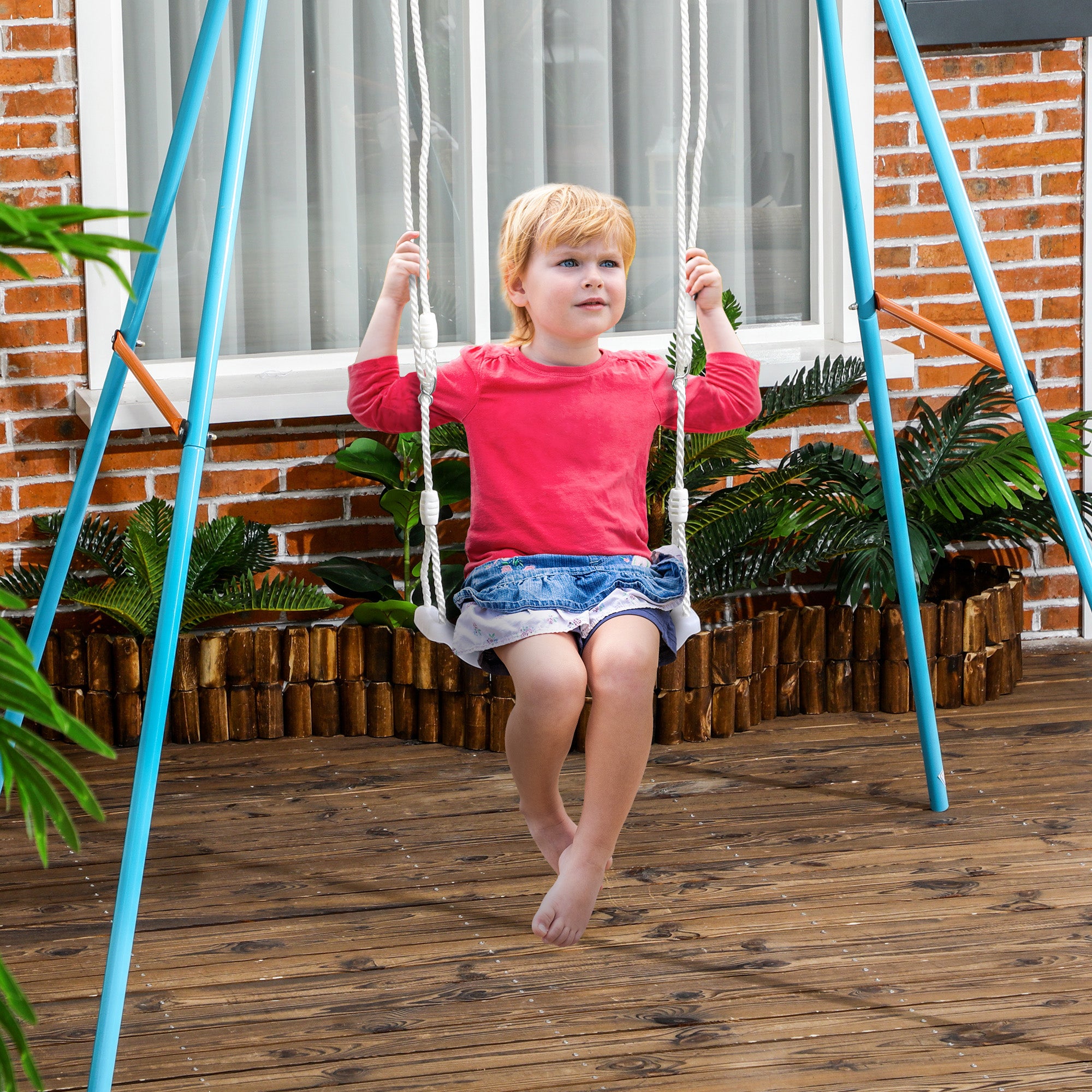 Baloiço Infantil com Luzes LED e Assento Ajustável 39x16,5x120-180 cm Branco
