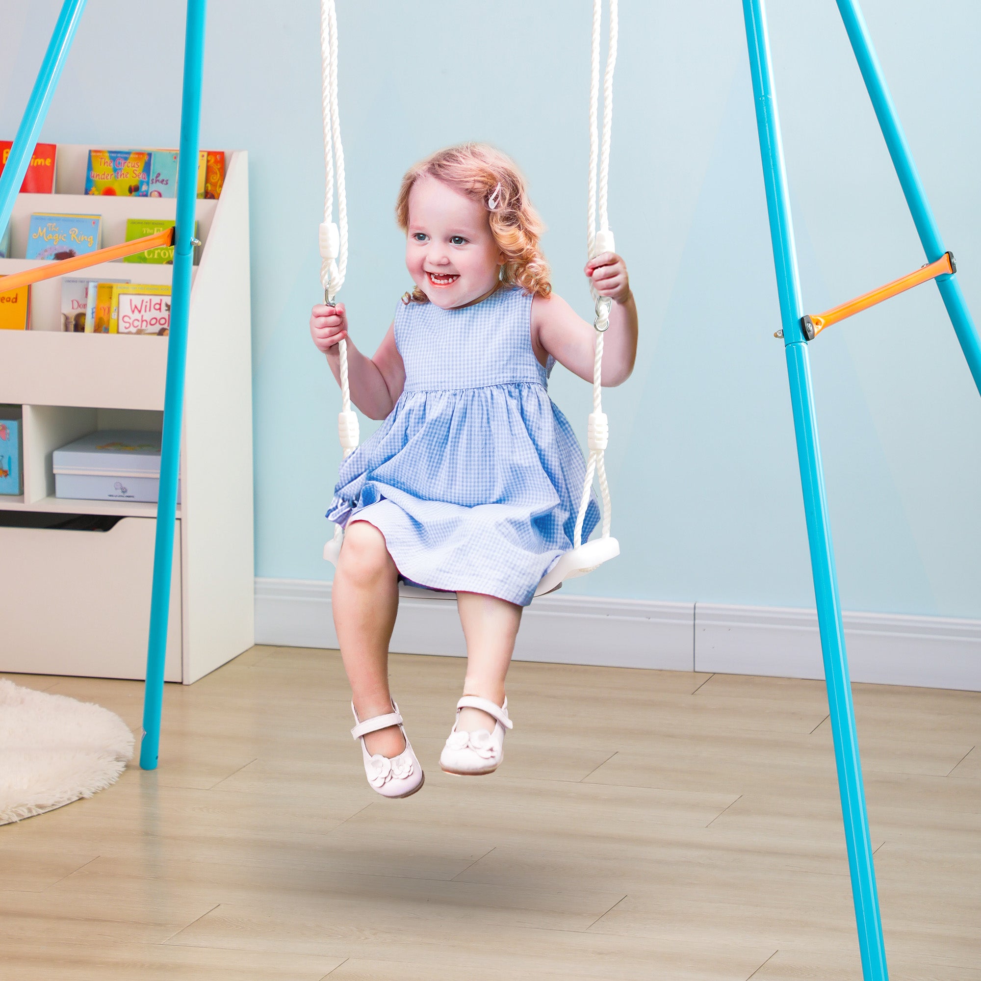 Baloiço Infantil com Luzes LED e Assento Ajustável 39x16,5x120-180 cm Branco