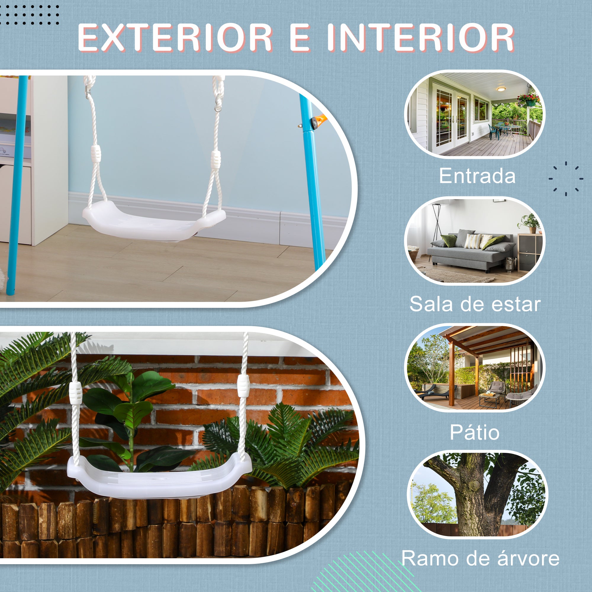 Baloiço Infantil com Luzes LED e Assento Ajustável 39x16,5x120-180 cm Branco