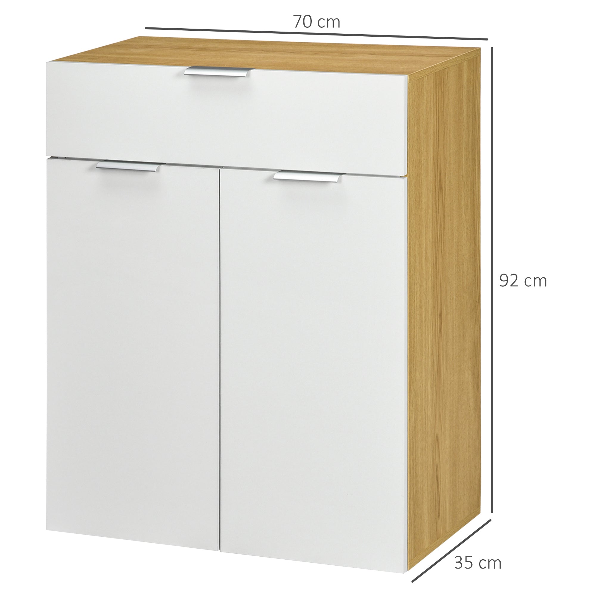 Aparador Multiusos de Alto Brilho 70x35x92 cm - Branco e Madeira
