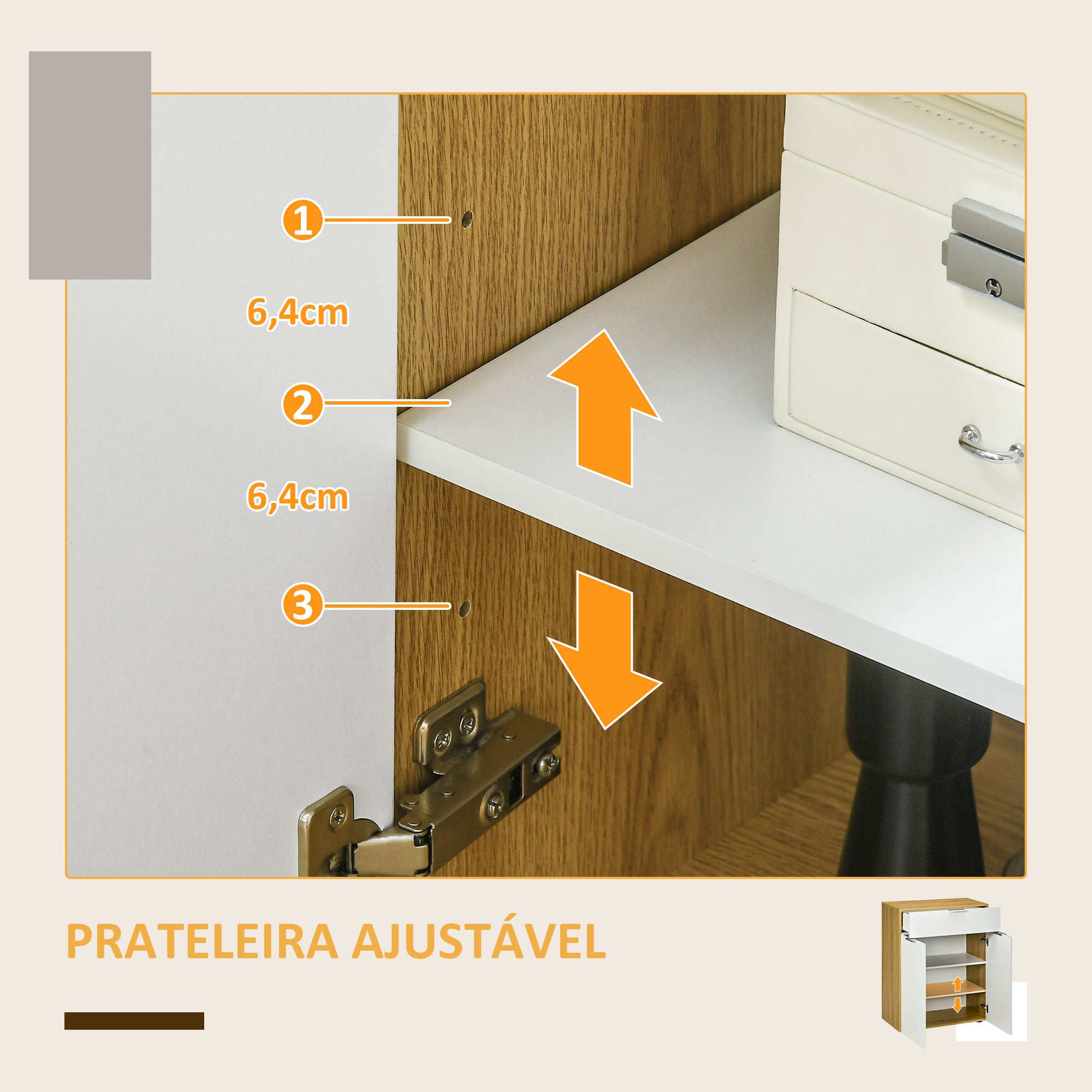 Aparador Multiusos de Alto Brilho 70x35x92 cm - Branco e Madeira