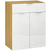 Aparador Multiusos de Alto Brilho 70x35x92 cm - Branco e Madeira