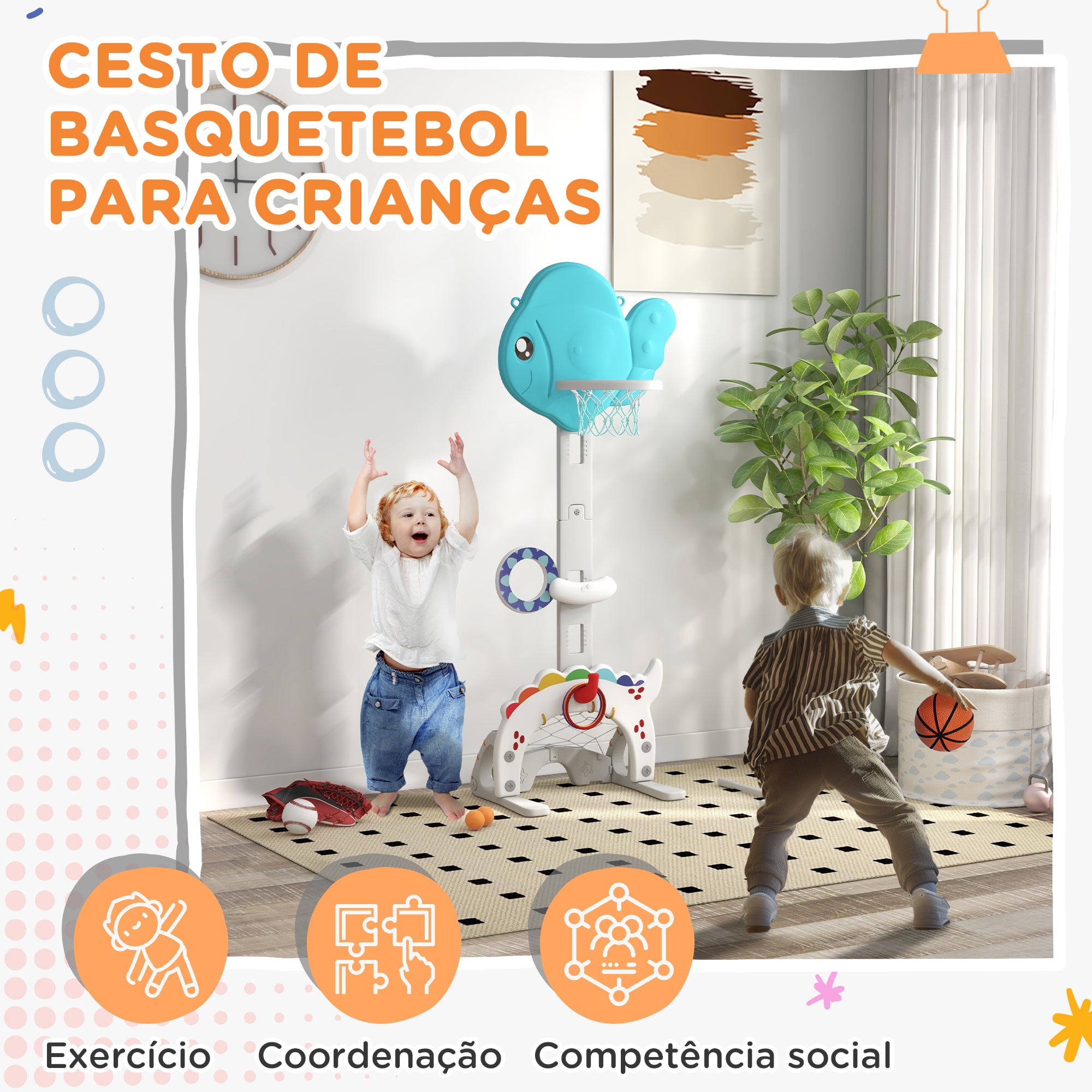 Cesta de Basquetebol Infantil Multicor 46x51x134-152 cm