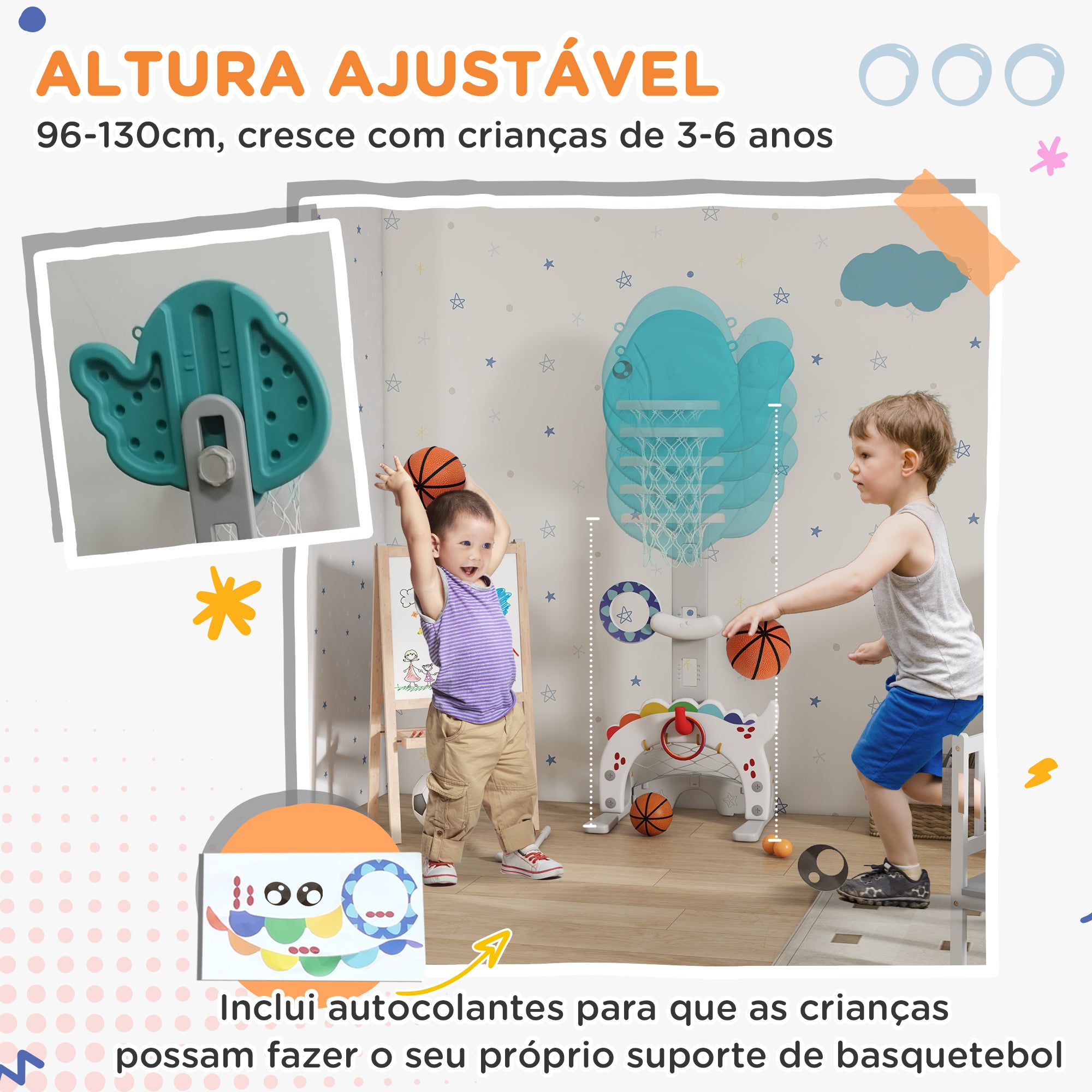 Cesta de Basquetebol Infantil Multicor 46x51x134-152 cm