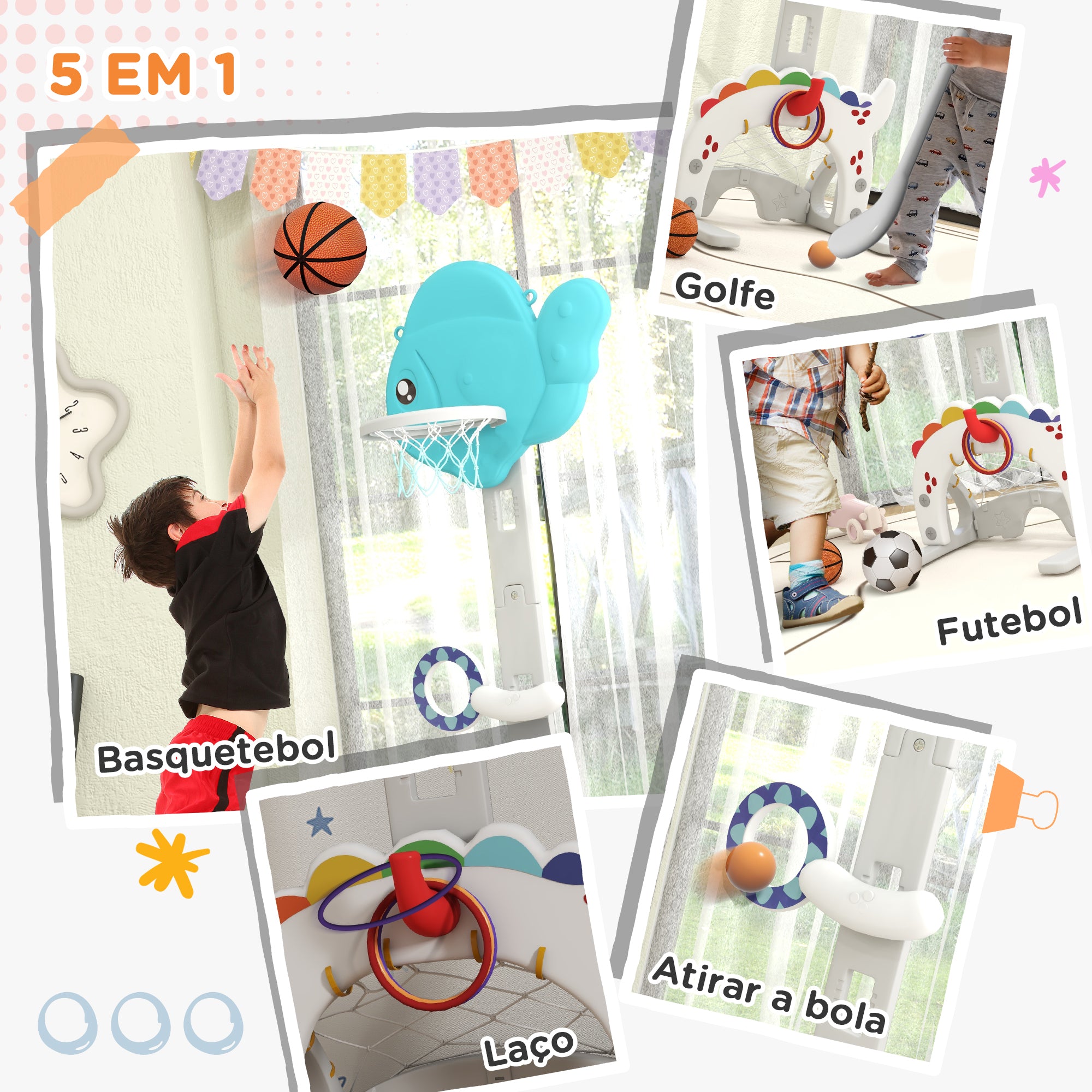 Cesta de Basquetebol Infantil Multicor 46x51x134-152 cm