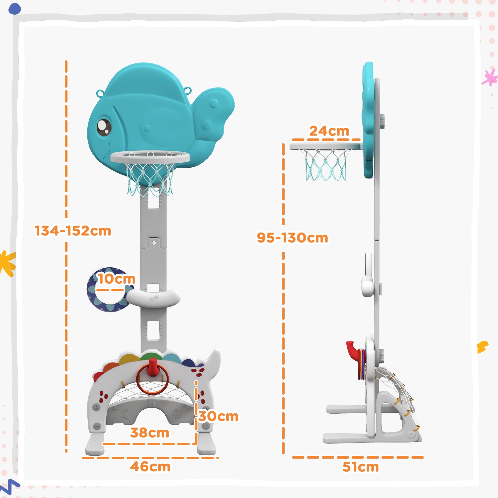 Cesta de Basquetebol Infantil Multicor 46x51x134-152 cm