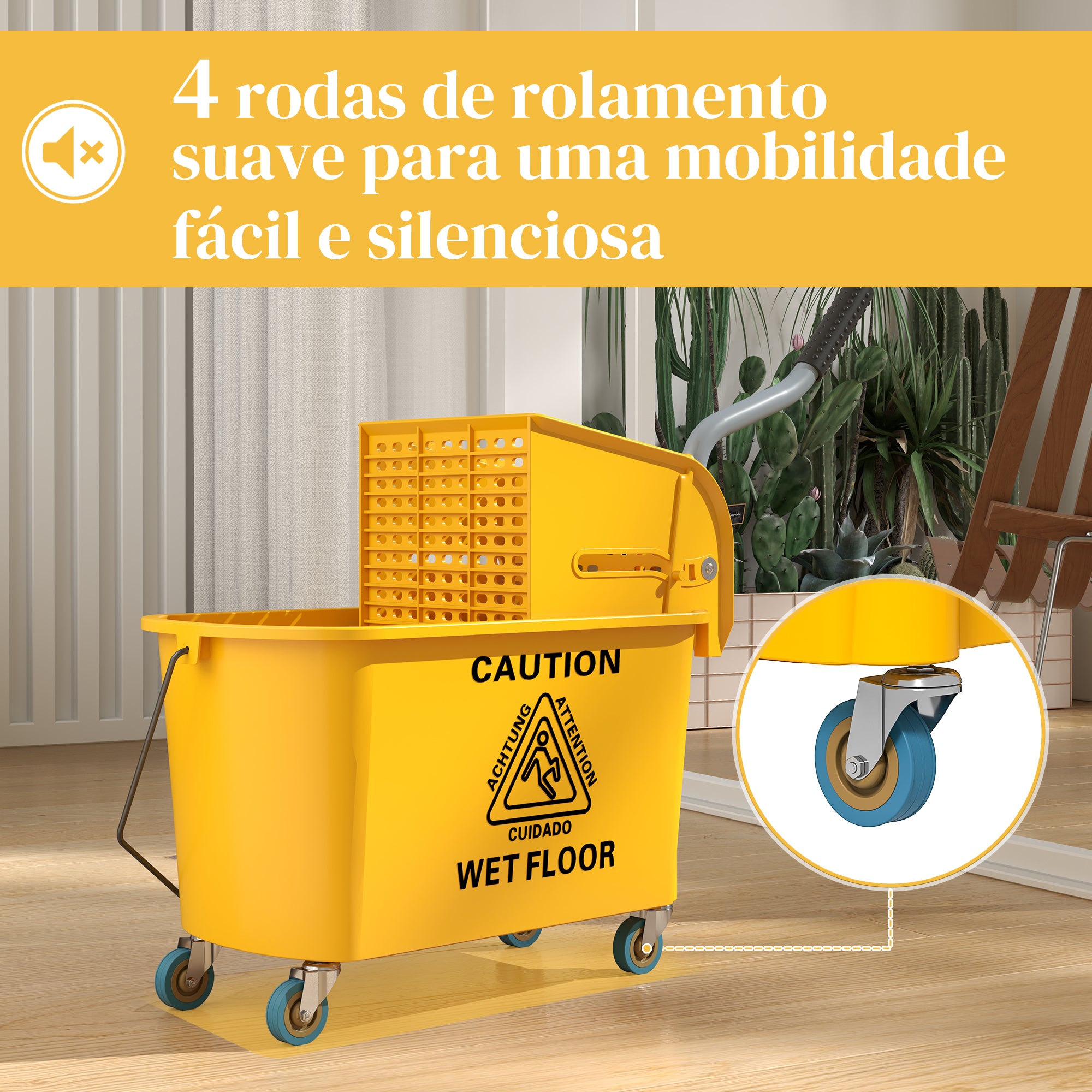 Balde de Limpeza com Esfregona e Rodas 20 L Amarelo 45x26,5x70 cm
