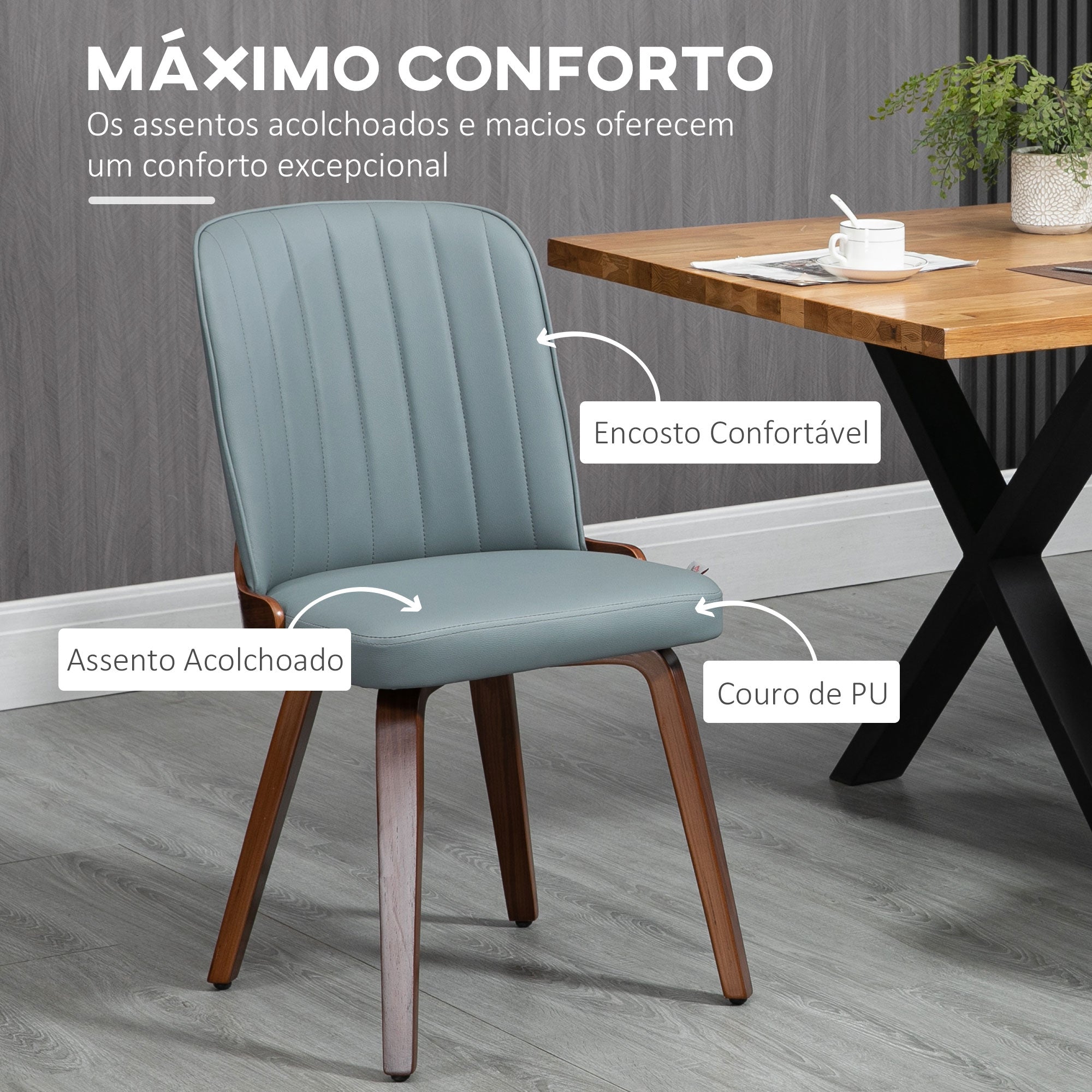 Conjunto de 2 Cadeiras de Sala de Jantar – 47,5x55x85cm – Cinza – Couro PU e Madeira de Choupo