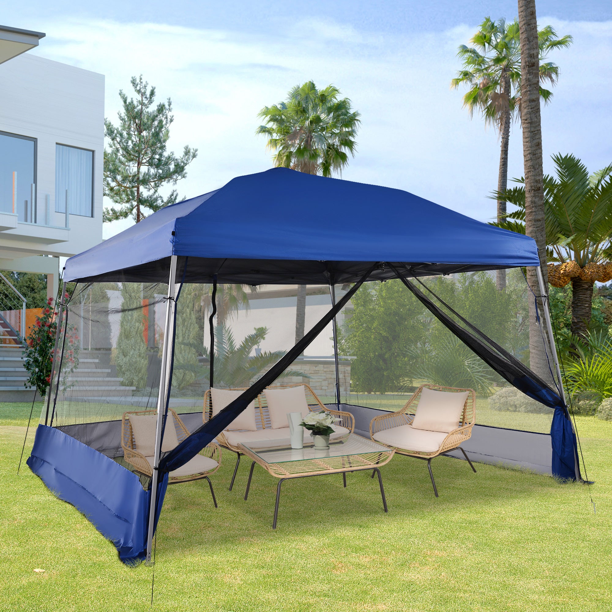 Tenda Dobrável para Jardim ou Campismo 360x360x260 cm - Cor Azul