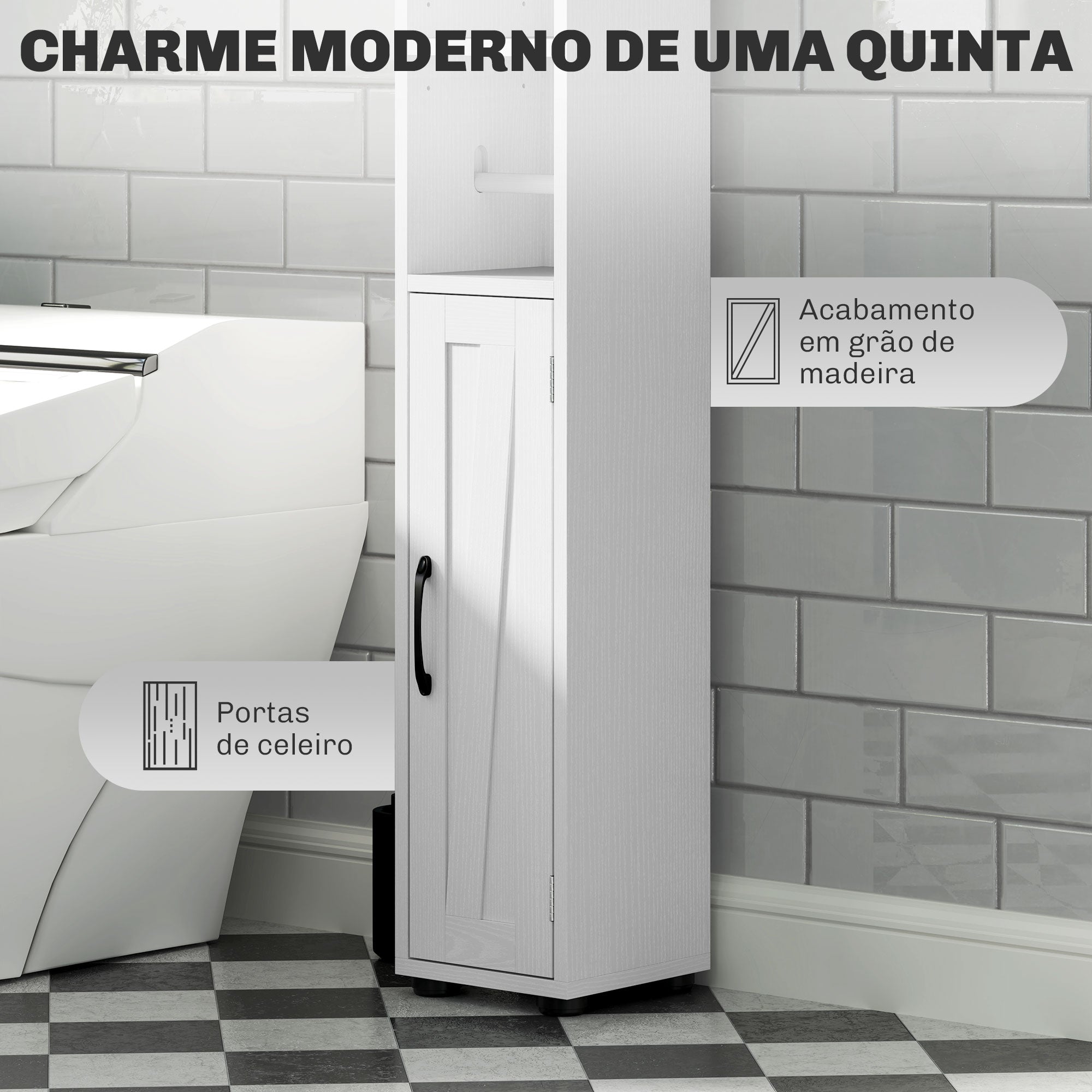 Armário Casa de Banho Rústico Branco 20x20x185 cm