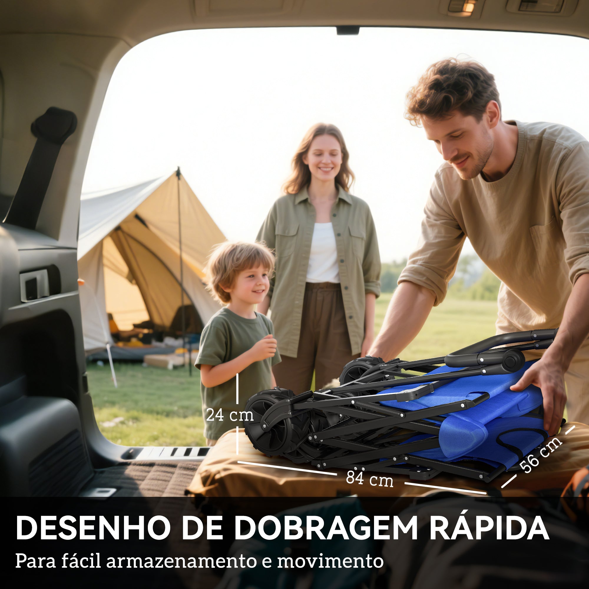 Carrinho de Transporte Dobrável 117x55x98 cm Azul