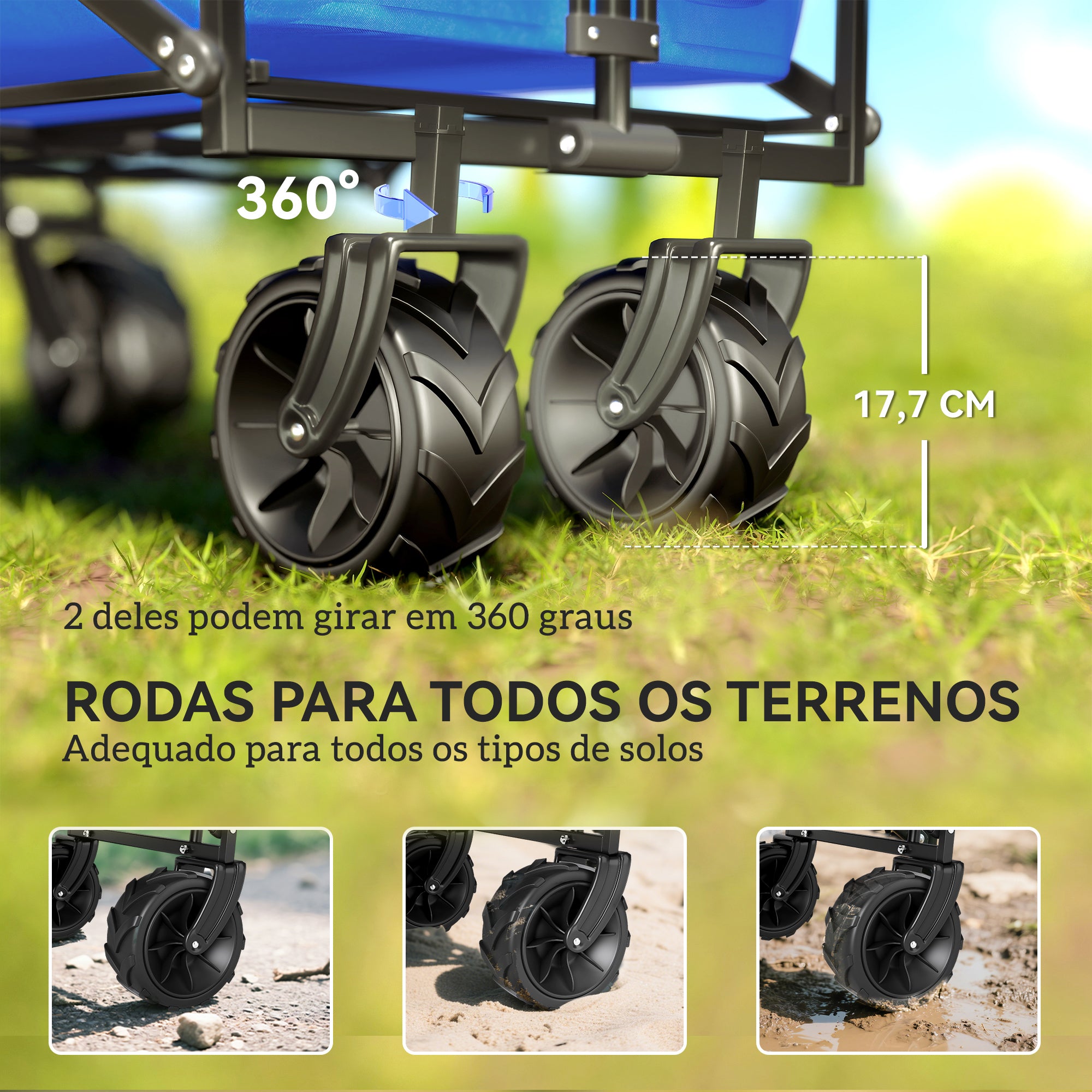 Carrinho de Transporte Dobrável 117x55x98 cm Azul