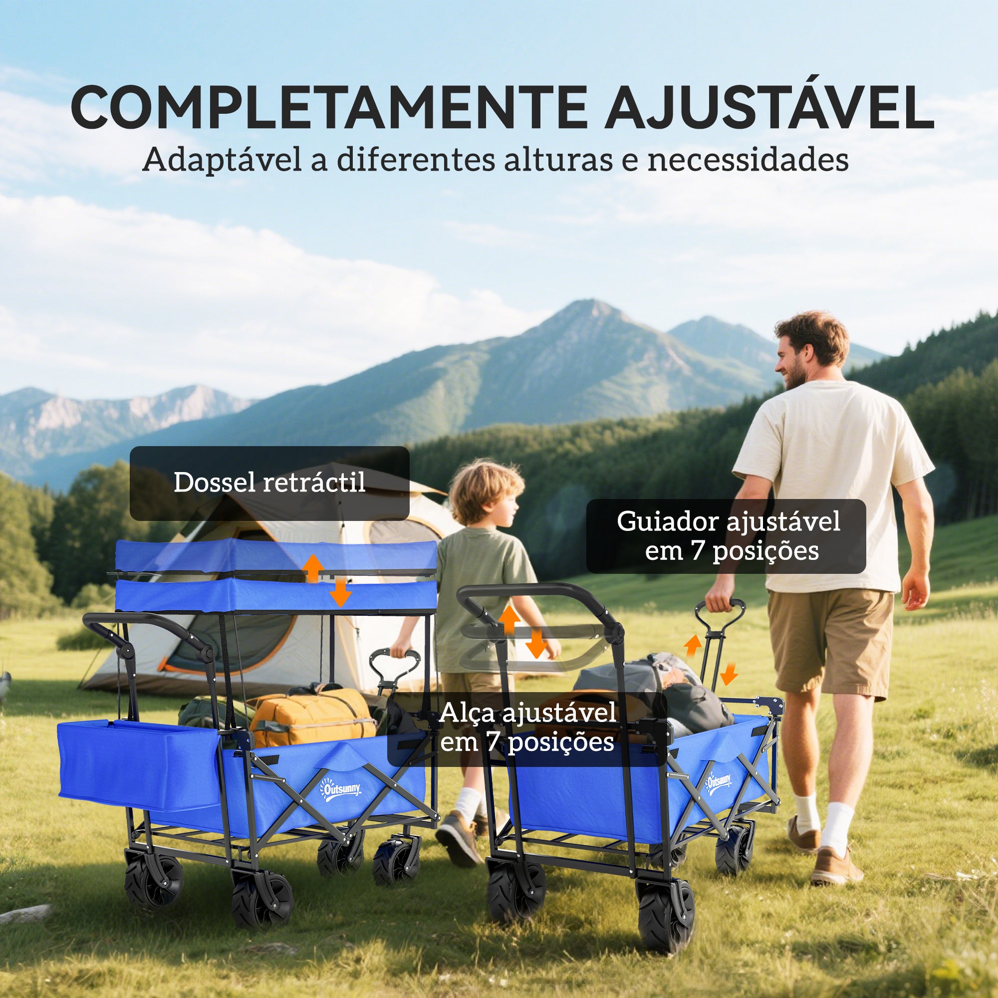 Carrinho de Transporte Dobrável 117x55x98 cm Azul