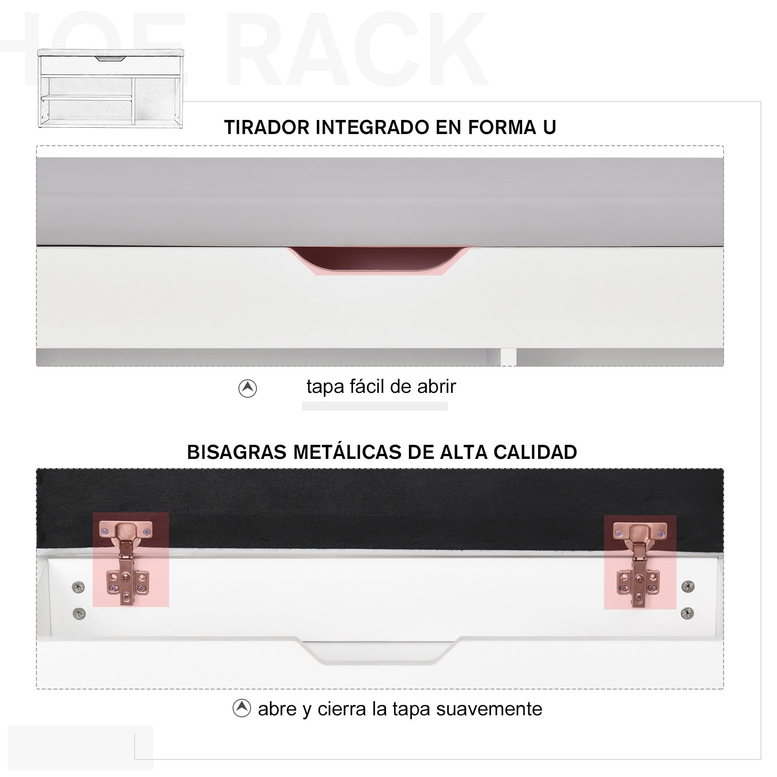 Sapateira com Assento Acolchoado 80x30x43cm - Branco