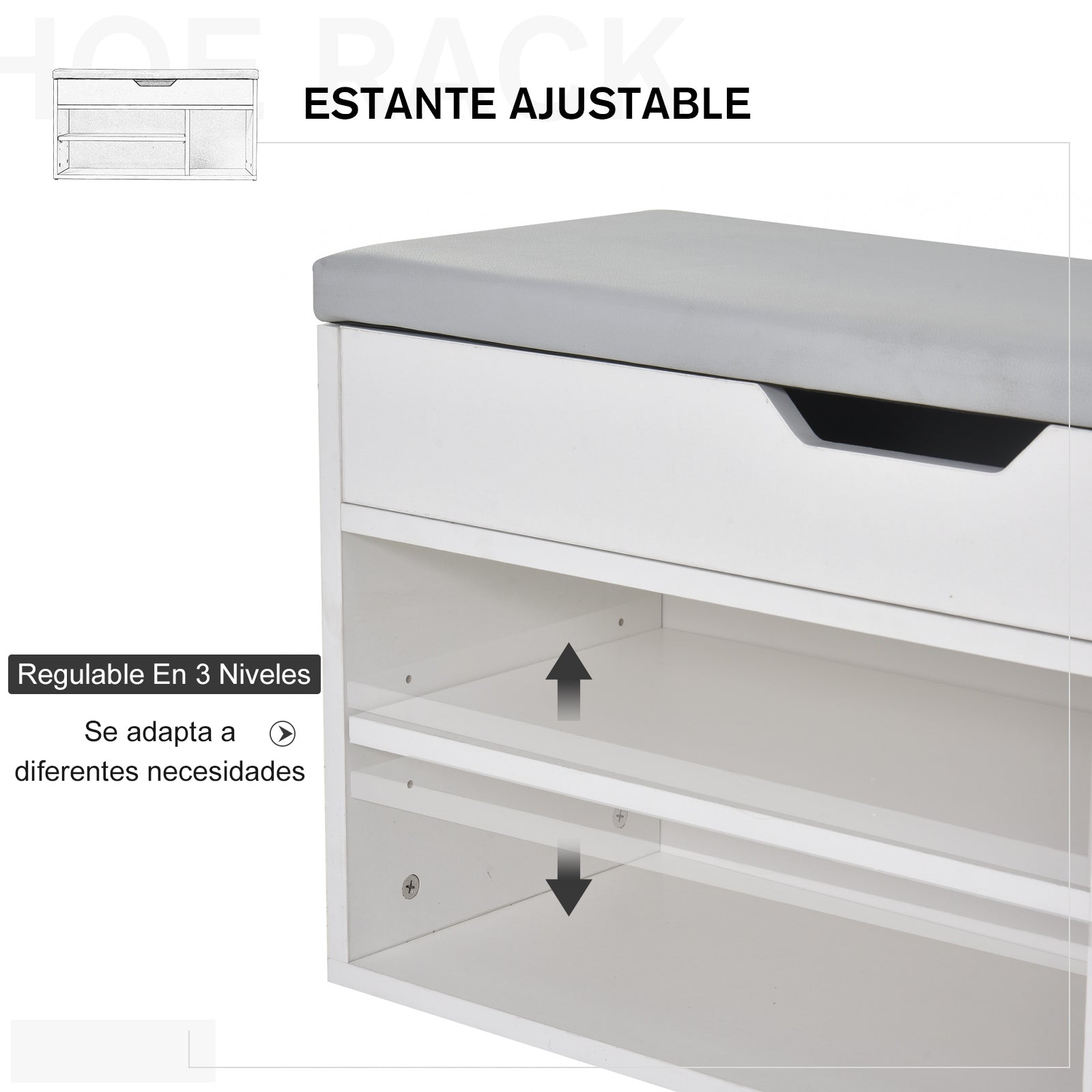 Sapateira com Assento Acolchoado 80x30x43cm - Branco