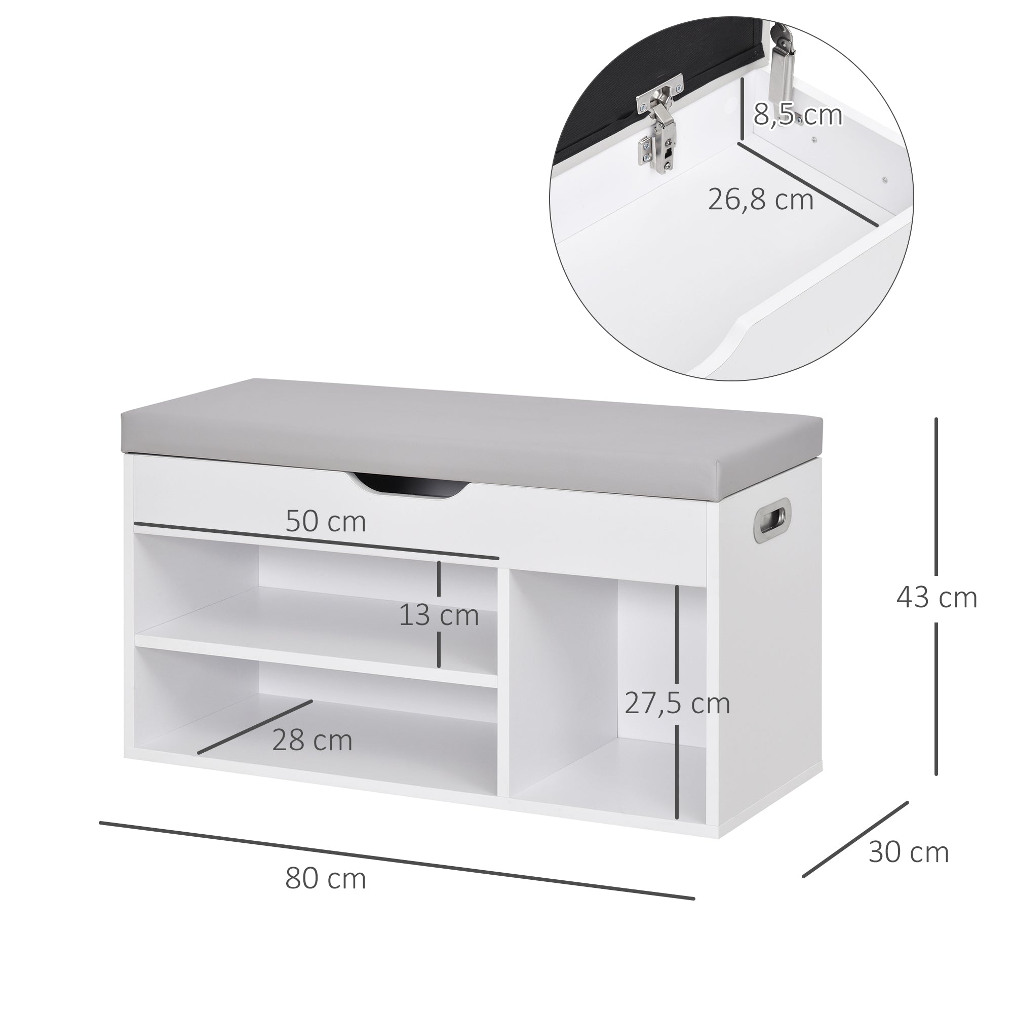 Sapateira com Assento Acolchoado 80x30x43cm - Branco