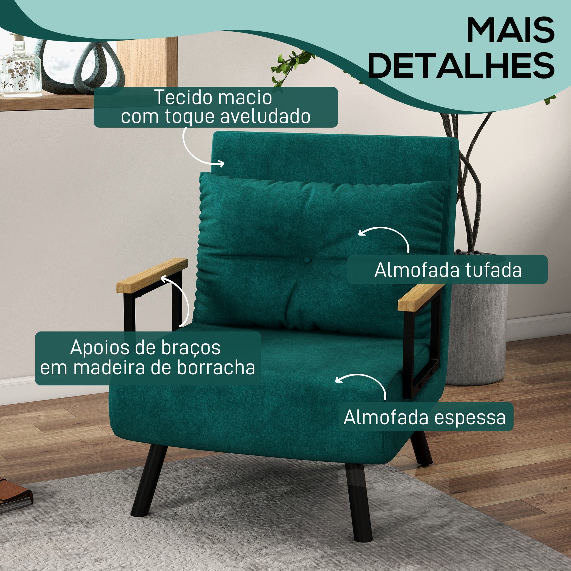 Poltrona Convertível em Cama Verde 63x73x81 cm