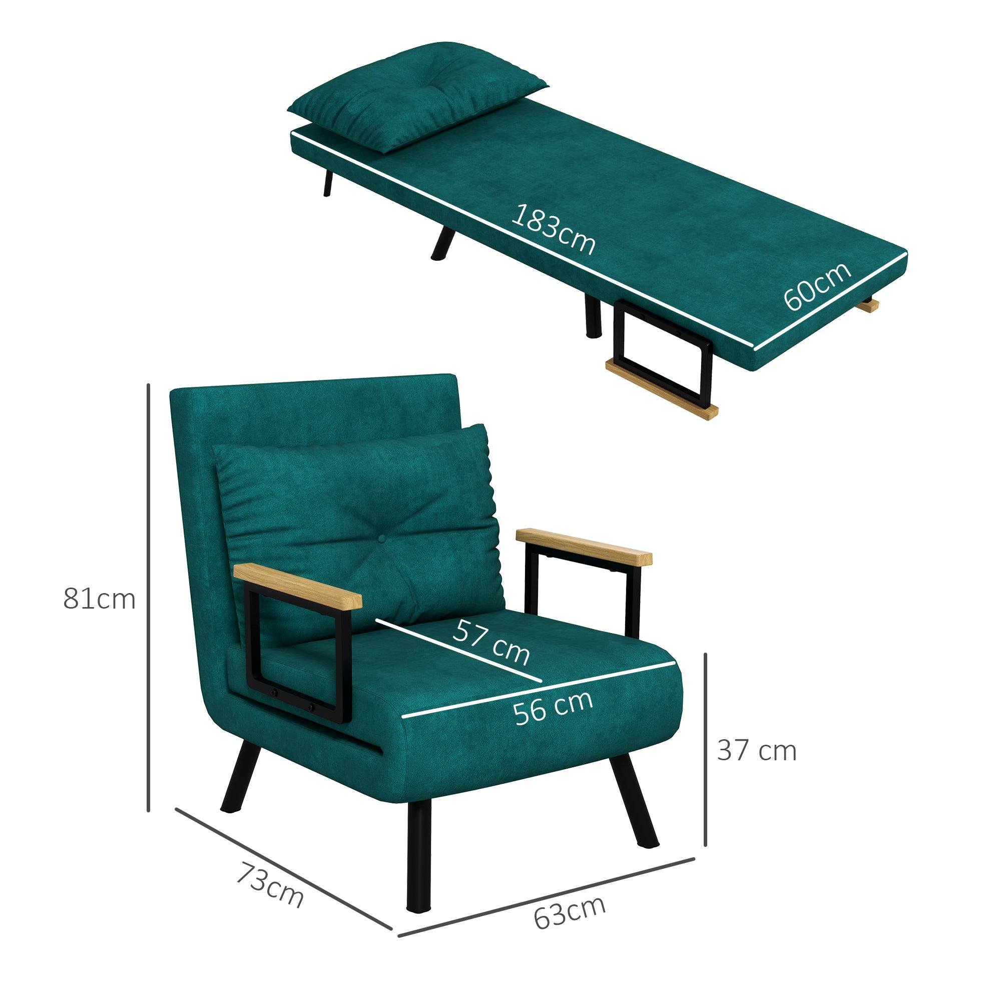 Poltrona Convertível em Cama Verde 63x73x81 cm