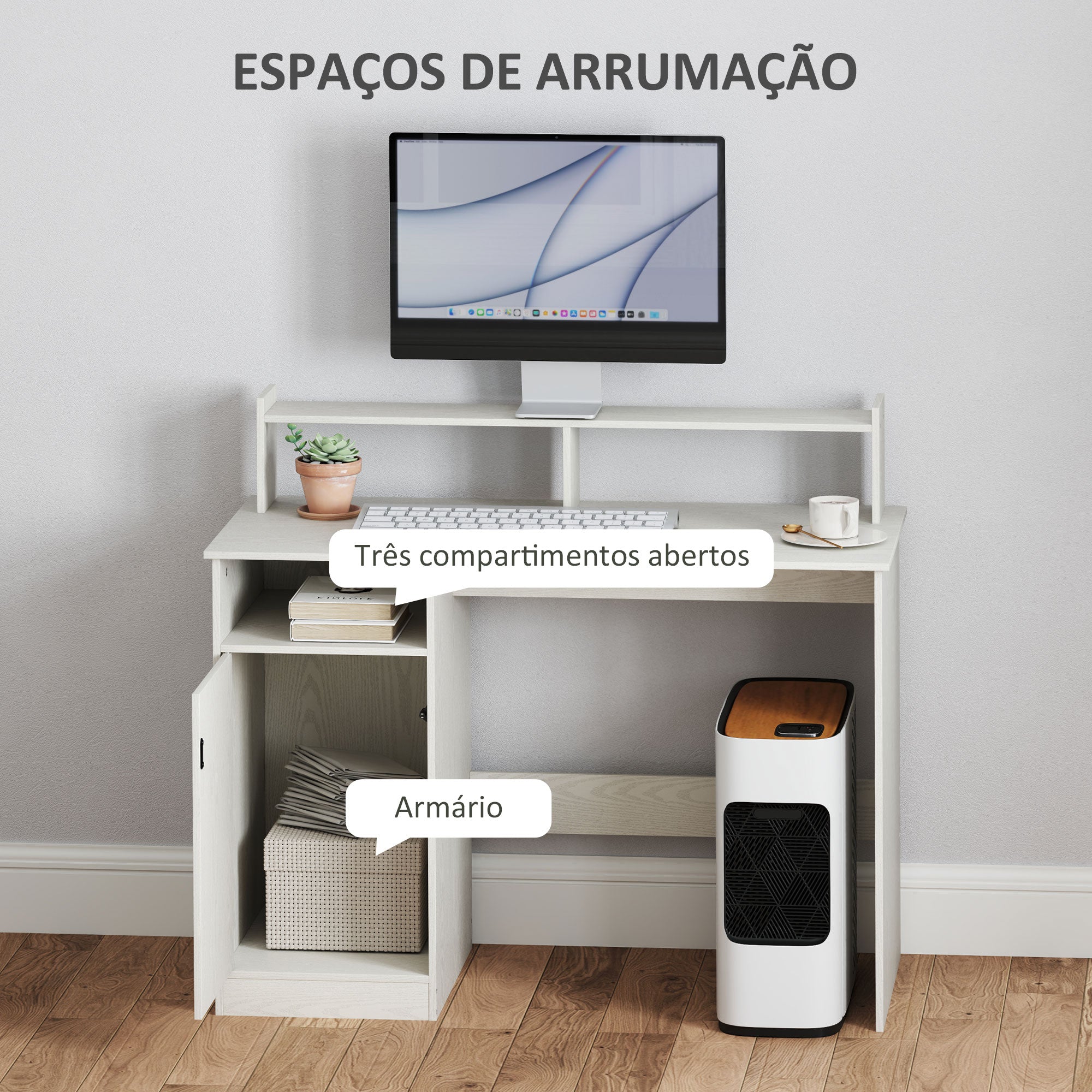 Secretária Moderna com Prateleiras 108x50x94 cm Creme Branco