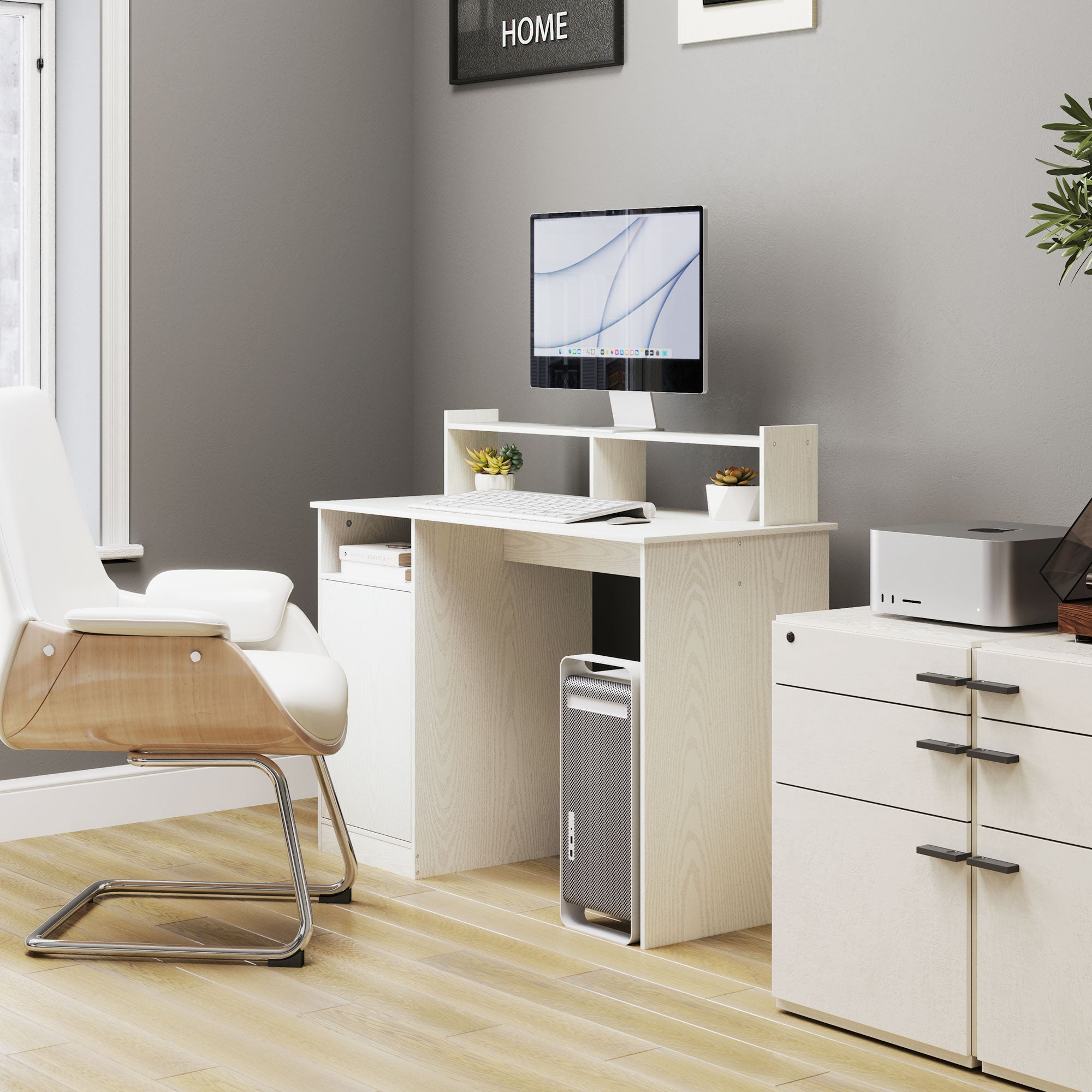 Secretária Moderna com Prateleiras 108x50x94 cm Creme Branco