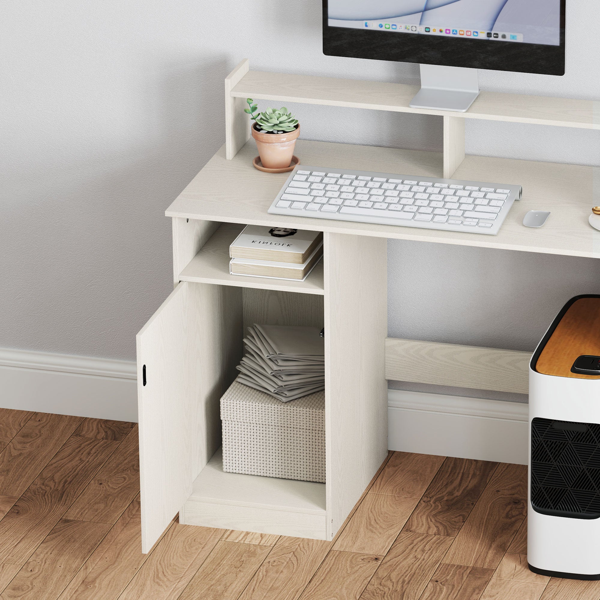 Secretária Moderna com Prateleiras 108x50x94 cm Creme Branco