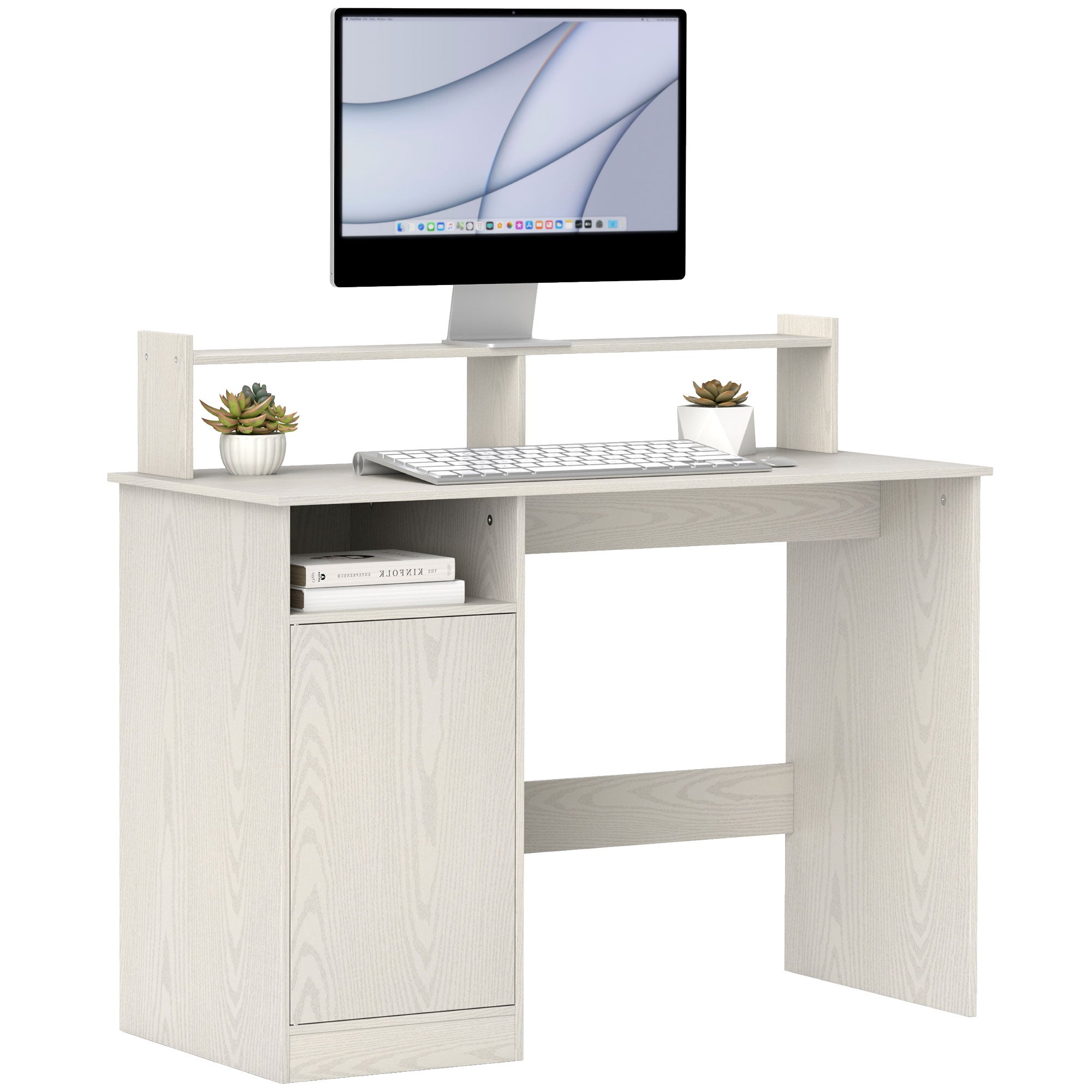 Secretária Moderna com Prateleiras 108x50x94 cm Creme Branco