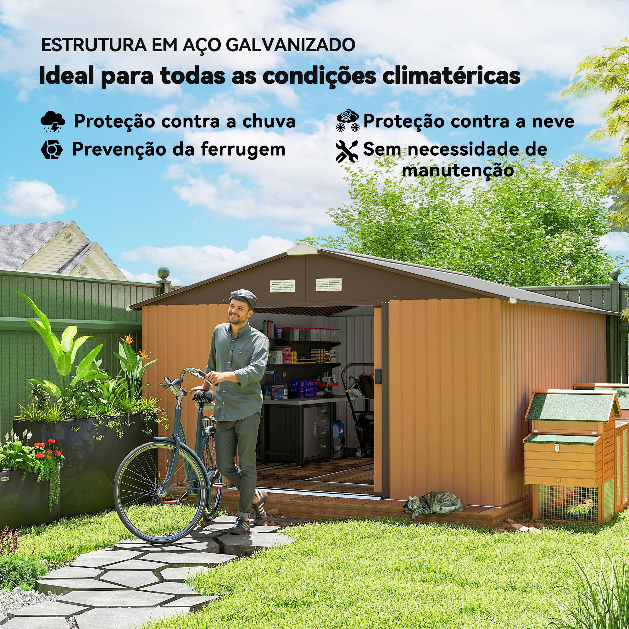 Abrigo de Jardim Metálico 340x386x200cm - Marrom