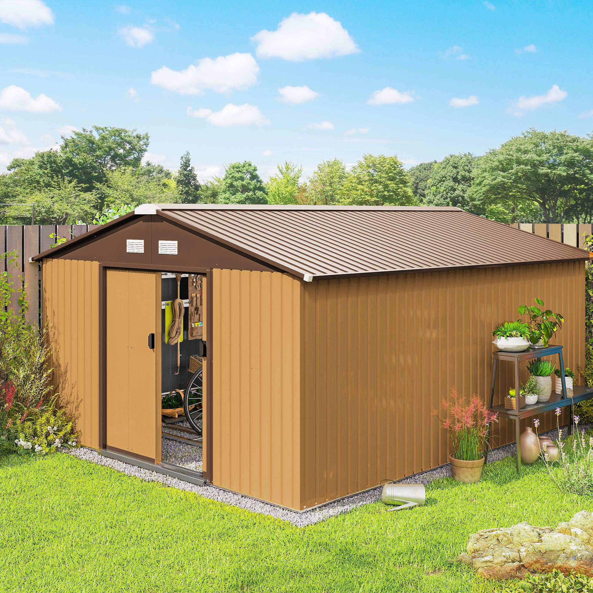 Abrigo de Jardim Metálico 340x386x200cm - Marrom