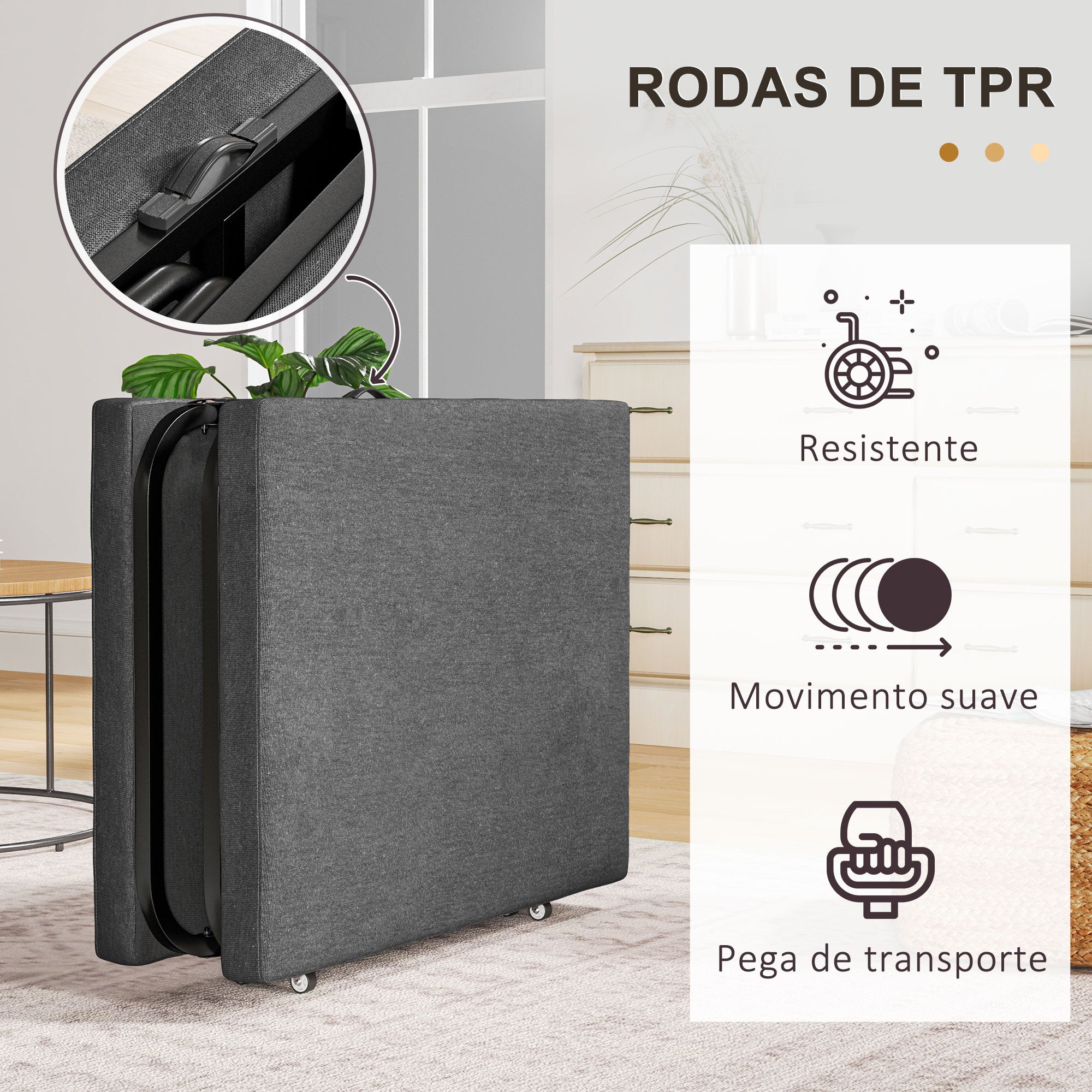 Cama Dobrável Cinza 180x70x38 cm com Encosto Ajustável em 5 Posições