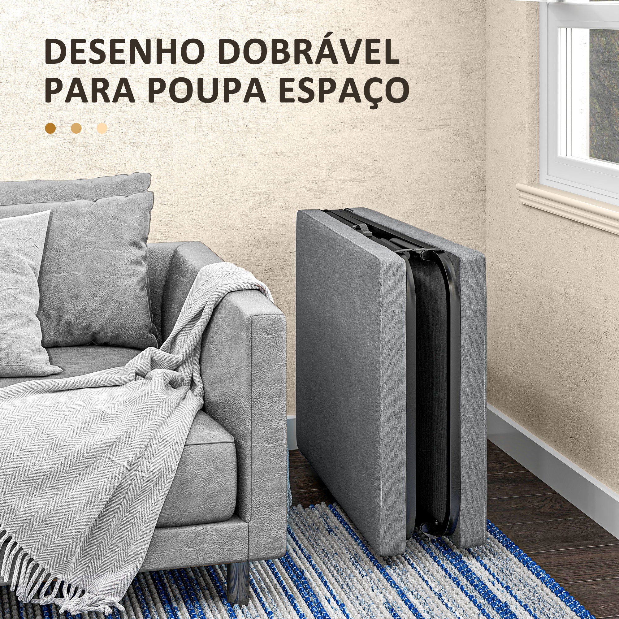 Cama Dobrável Cinza 180x70x38 cm com Encosto Ajustável em 5 Posições