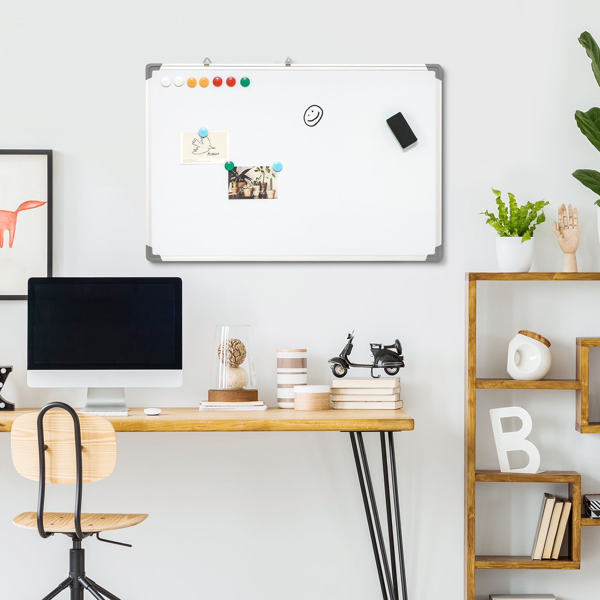 Quadro Magnético Branco 90x60 cm com Estrutura de Liga de Alumínio