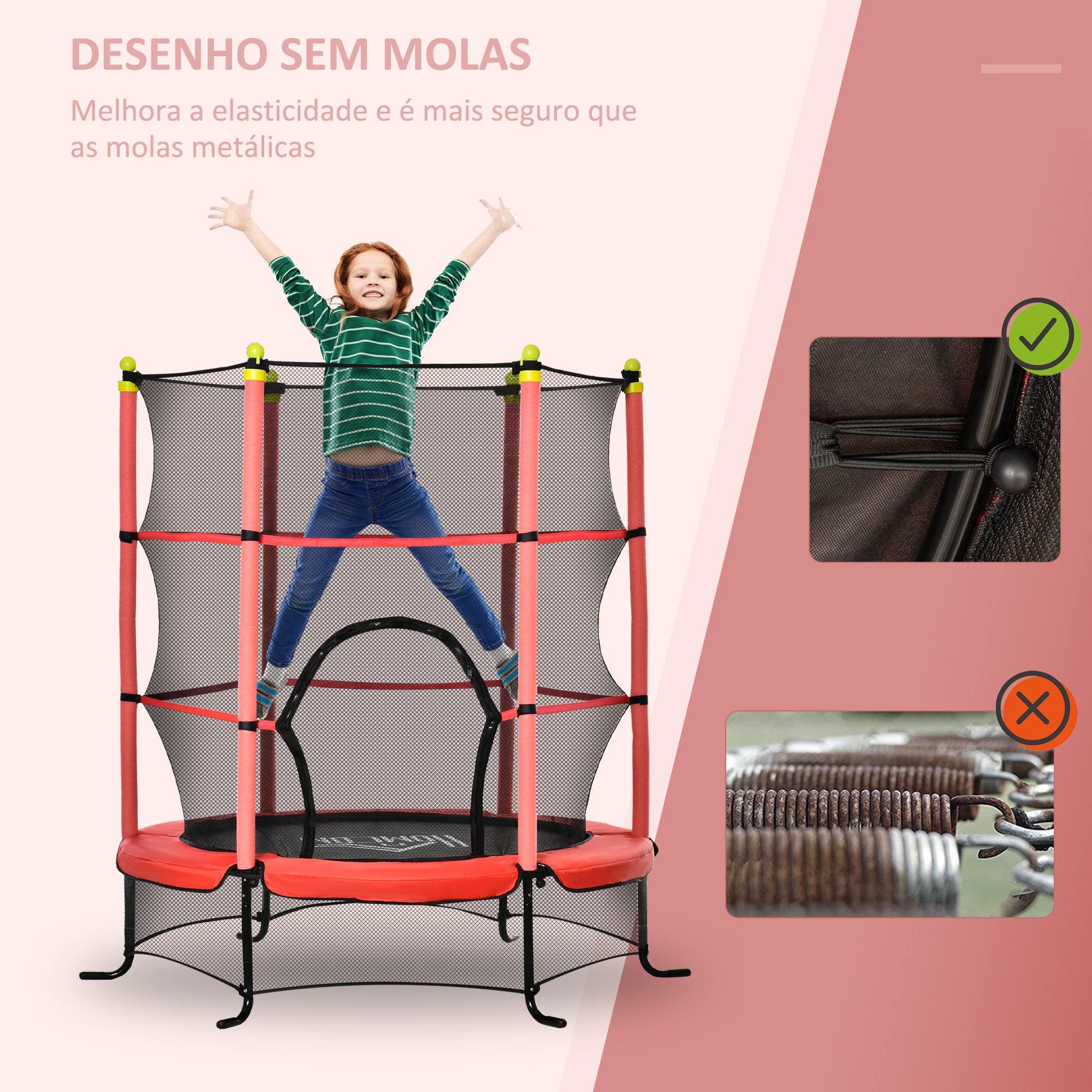 Trampolim Infantil Vermelho 163x163x163 cm com Rede de Segurança