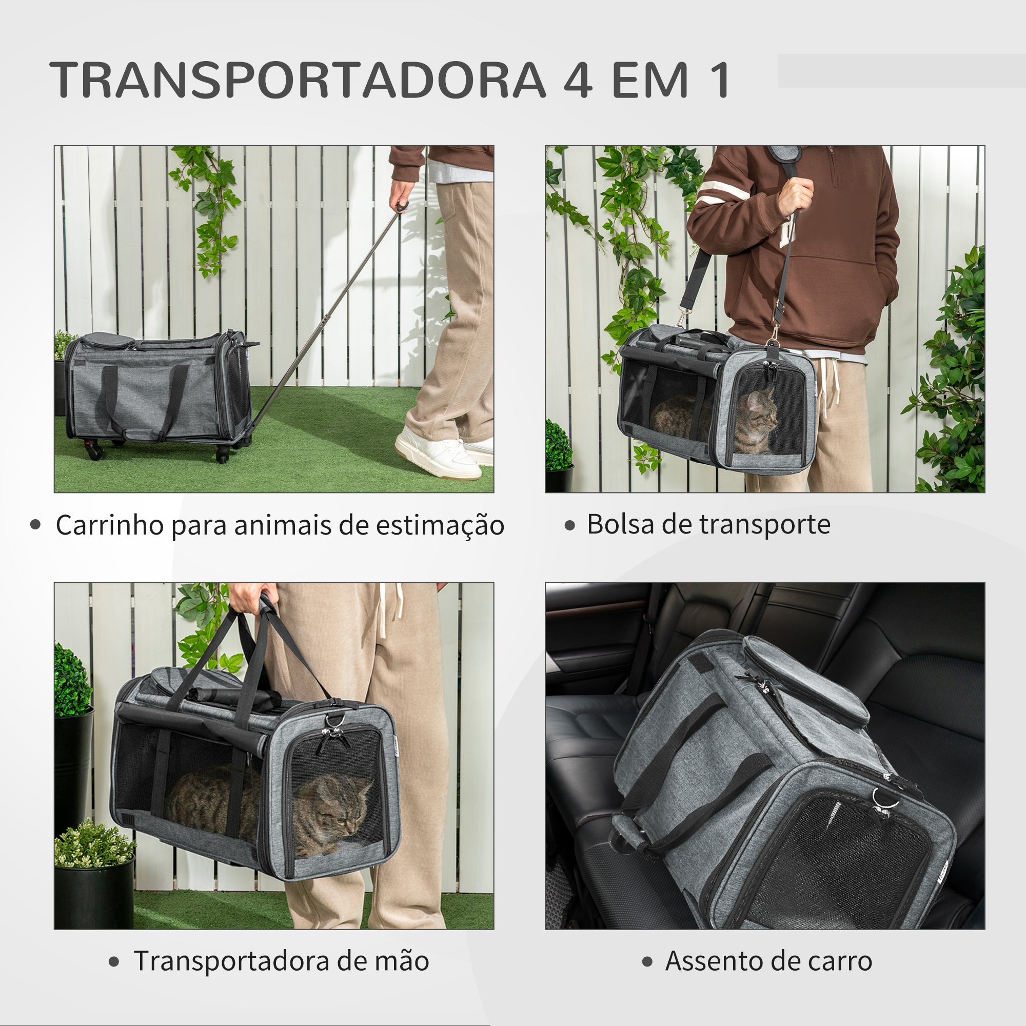 Transportadora 4 em 1 com Rodas 50x31x37 cm Cinzento