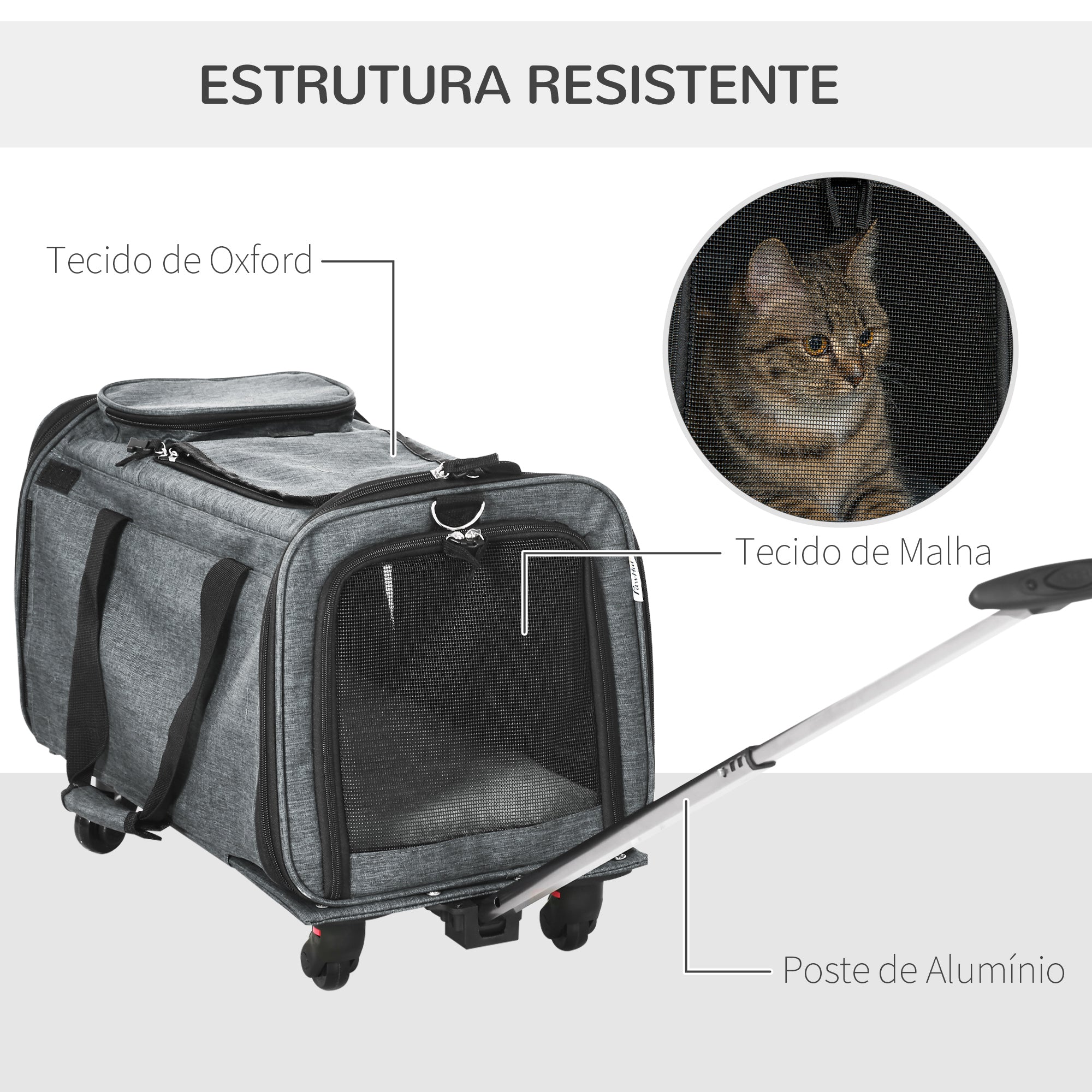 Transportadora 4 em 1 com Rodas 50x31x37 cm Cinzento