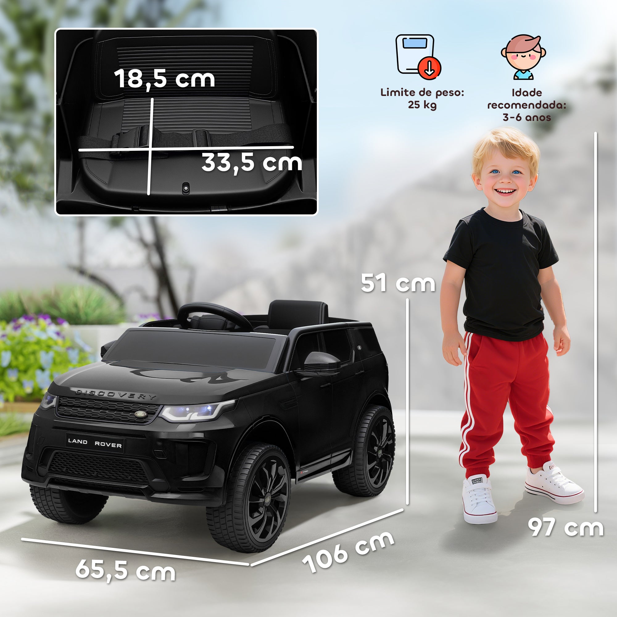 Carro Elétrico Infantil 106x65,5x51 cm Preto